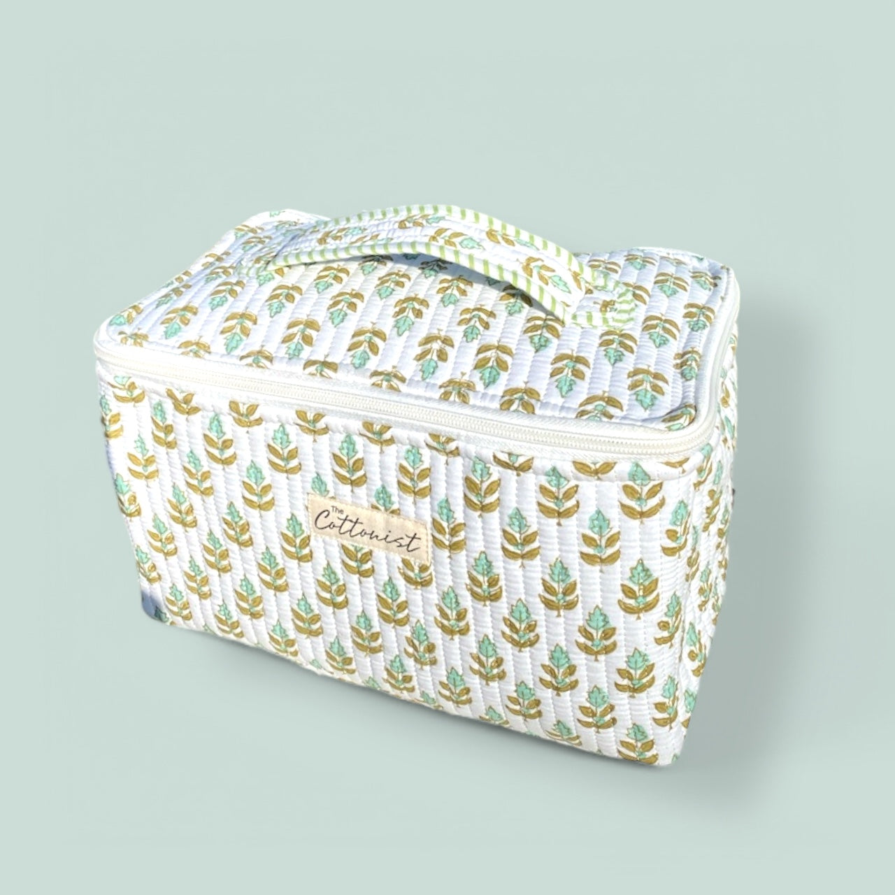 Minty blooms Handblock printed cosmetic bag / Travel kit