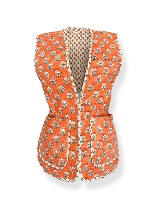 Coral Burst Bahaar Booti Reversible Quilted Gilet