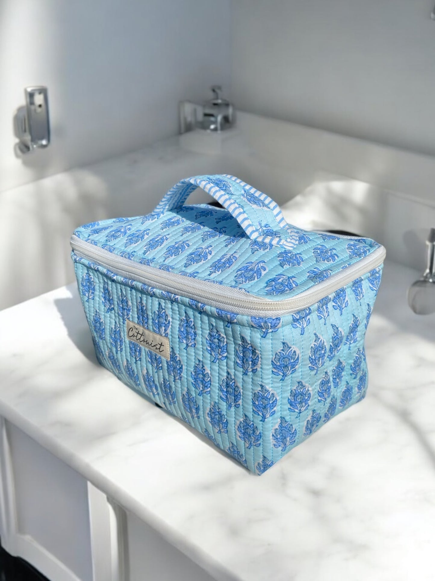 Ice Blue Booti Handblock printed cosmetic bag / Travel kit