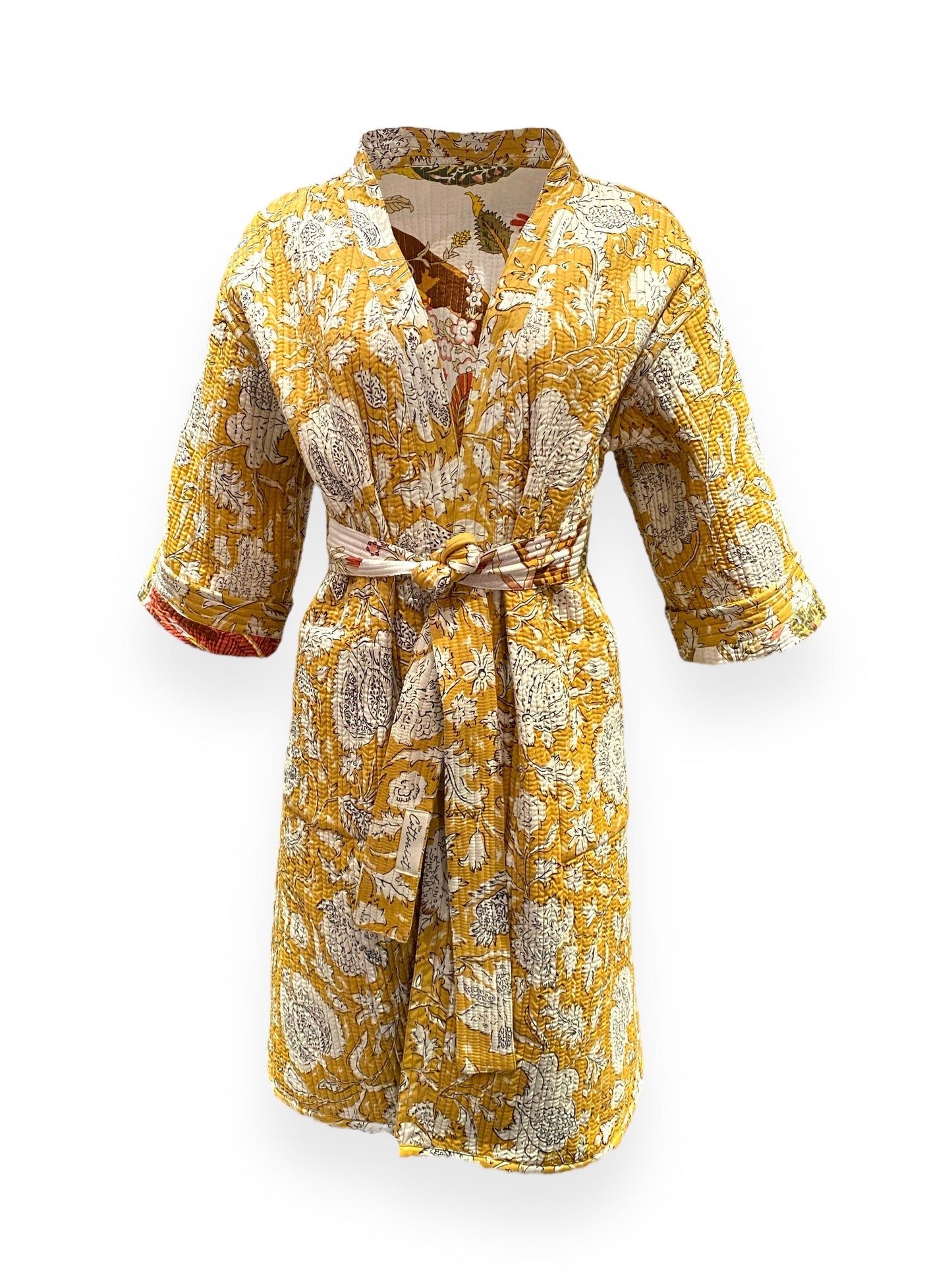 Ochre and Ivory Reversible Quilted Kimono robe