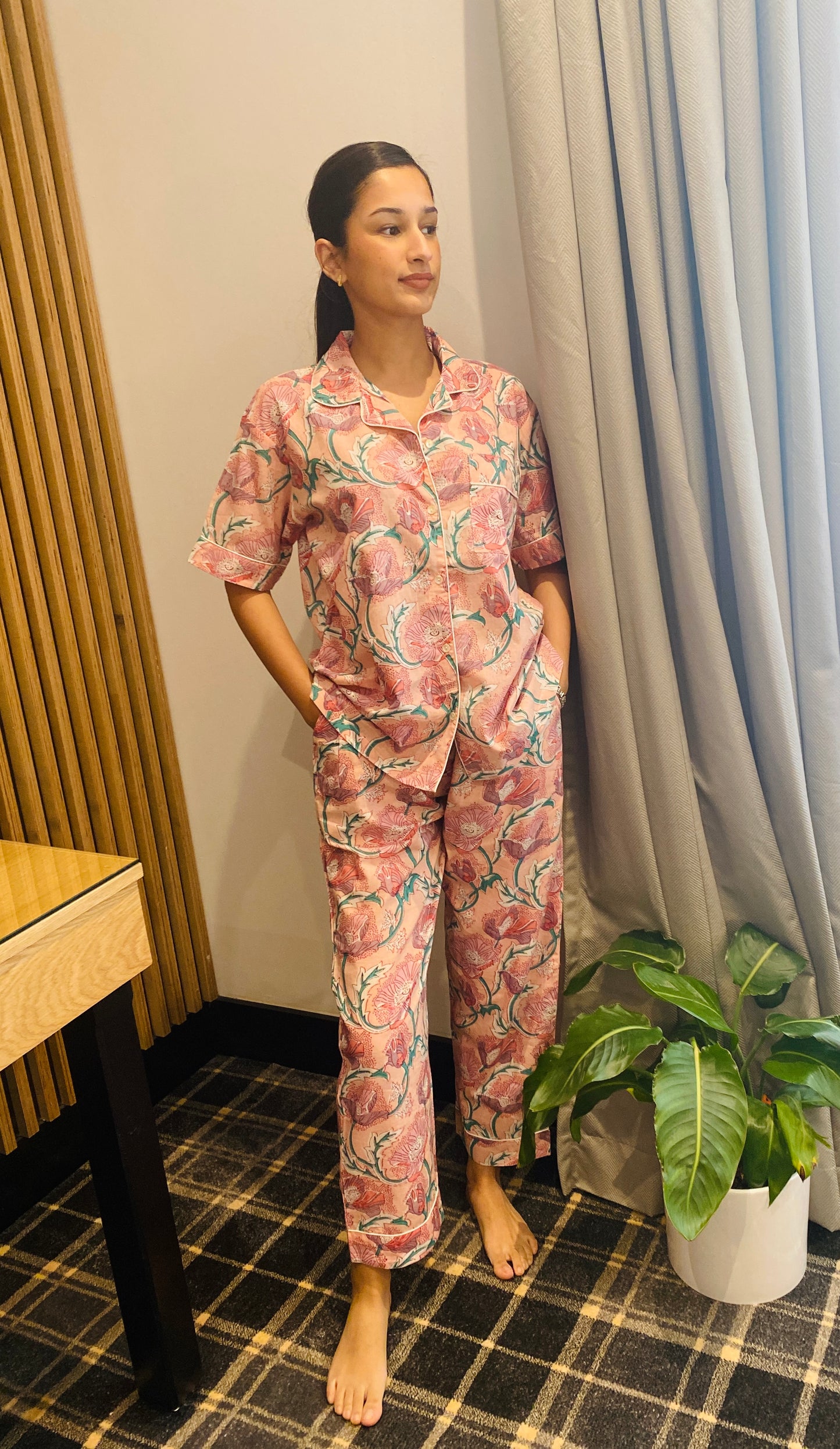 Peach Poppy floral print Pyjama set