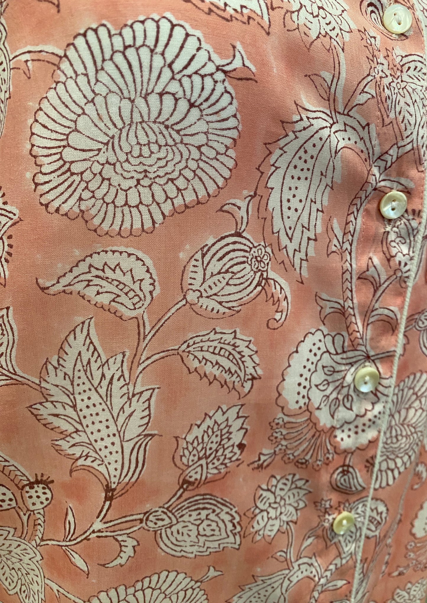 Hand block Print Peach Floral Nightshirt | Floral Sleep Shirt