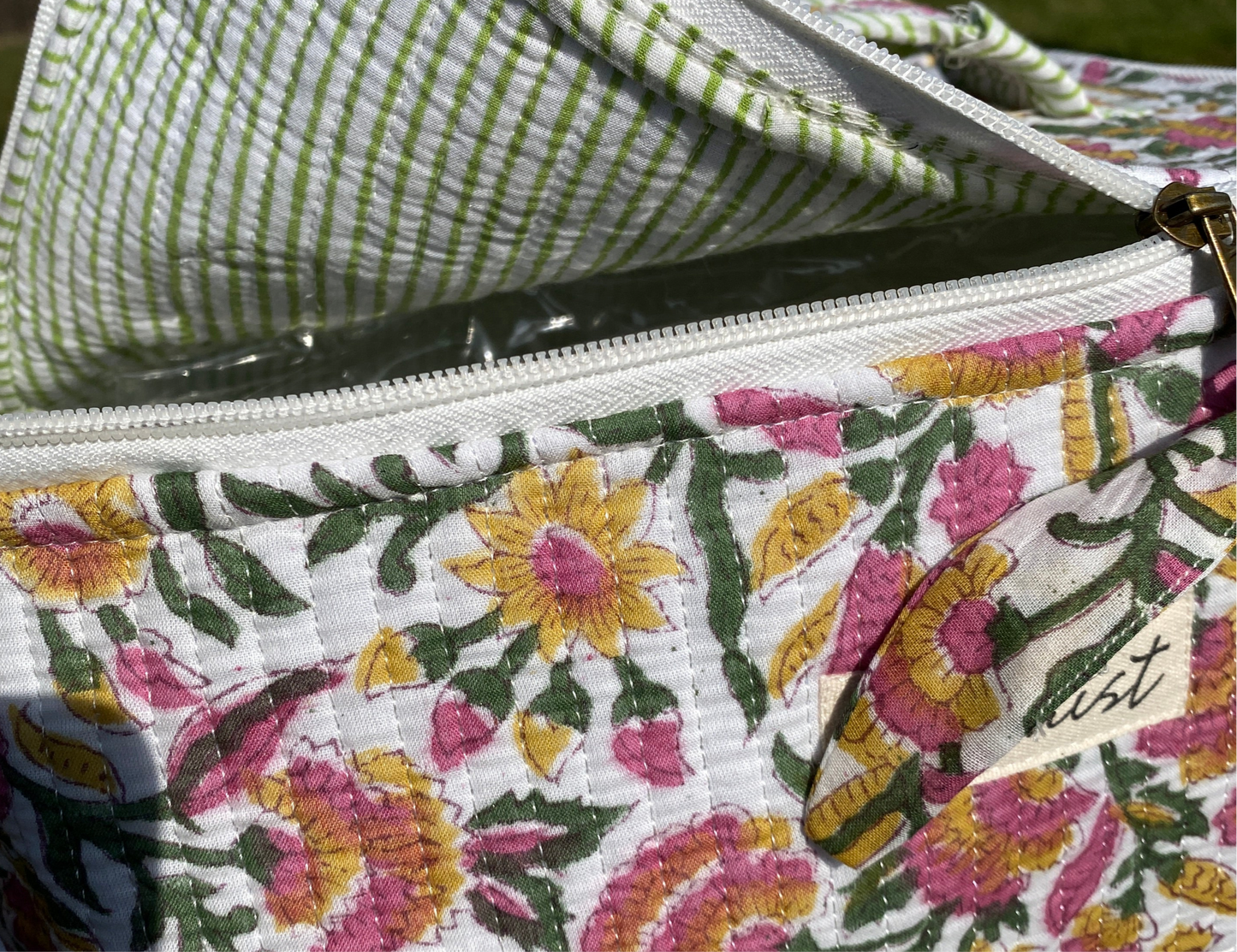 Spring time handblock print cosmetic bag / travel kit