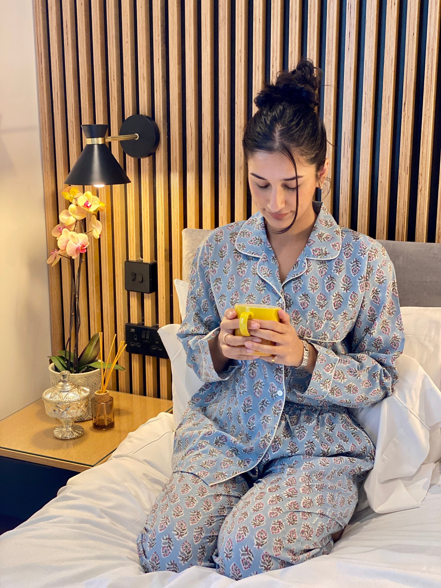 Blue-grey booti handblock print Pyjama set