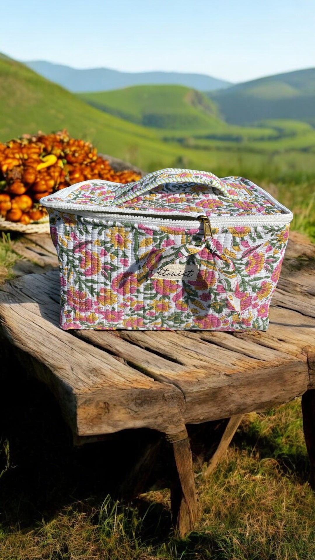 Spring time handblock print cosmetic bag / travel kit