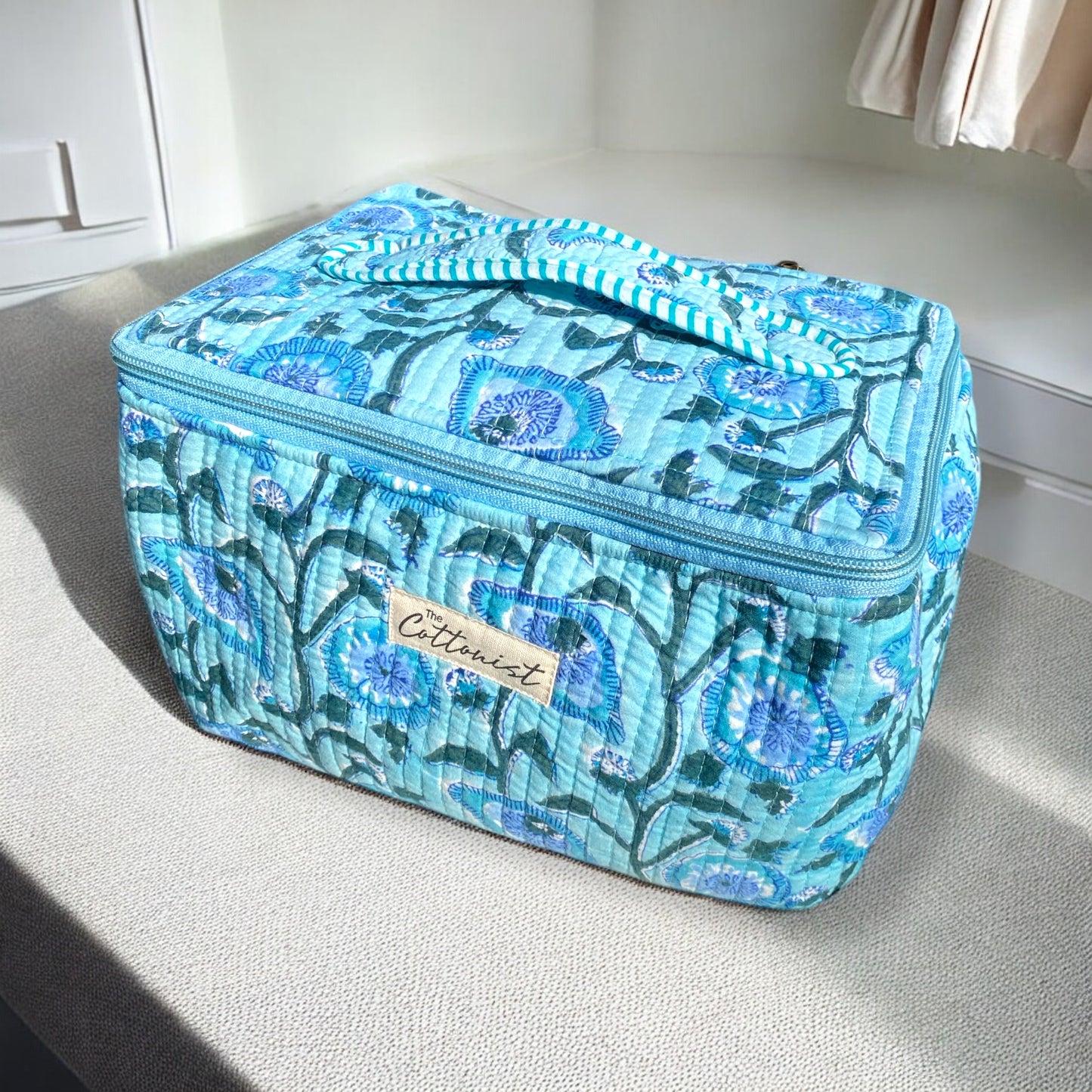 Blue sweetpeas Handblock printed cosmetic bag \ Travel kit