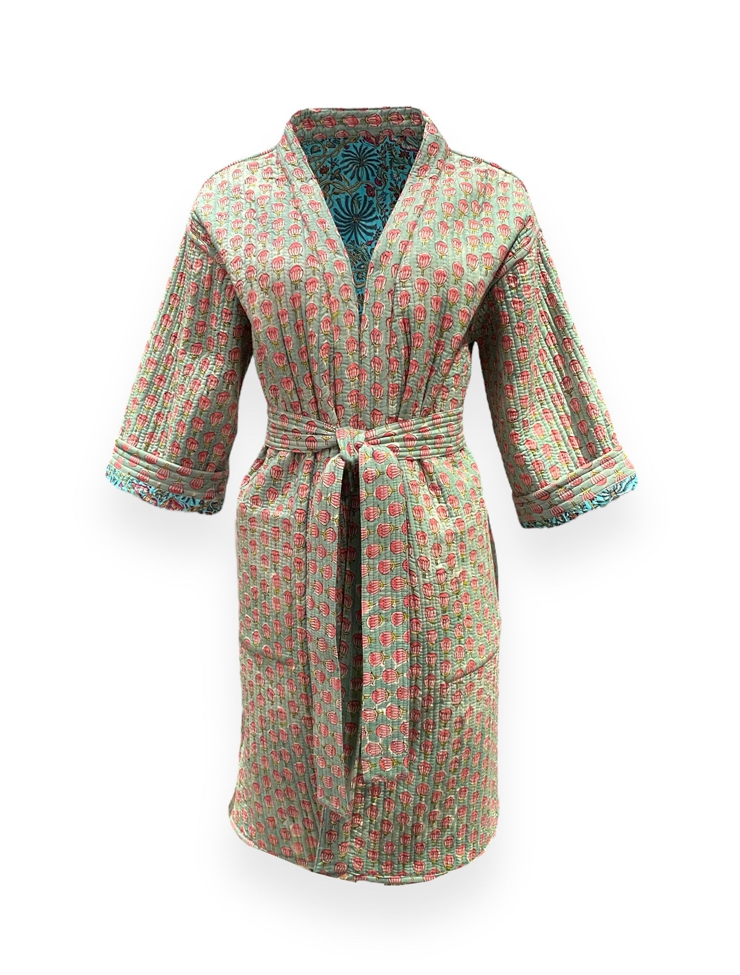 Aqua Jaal Reversible Quilted Kimono robe