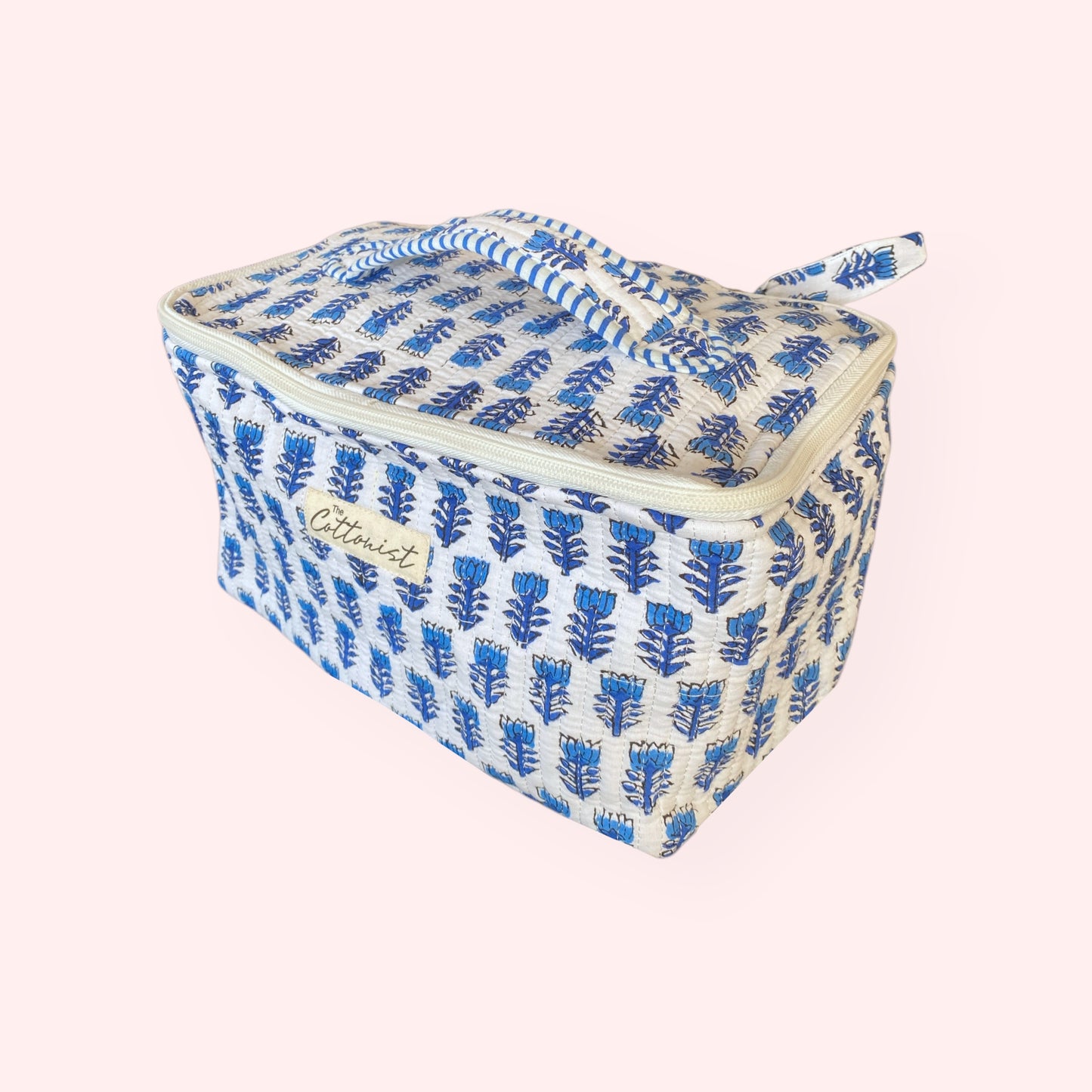 Blue Florals Handblock printed cosmetic bag /Travel kit