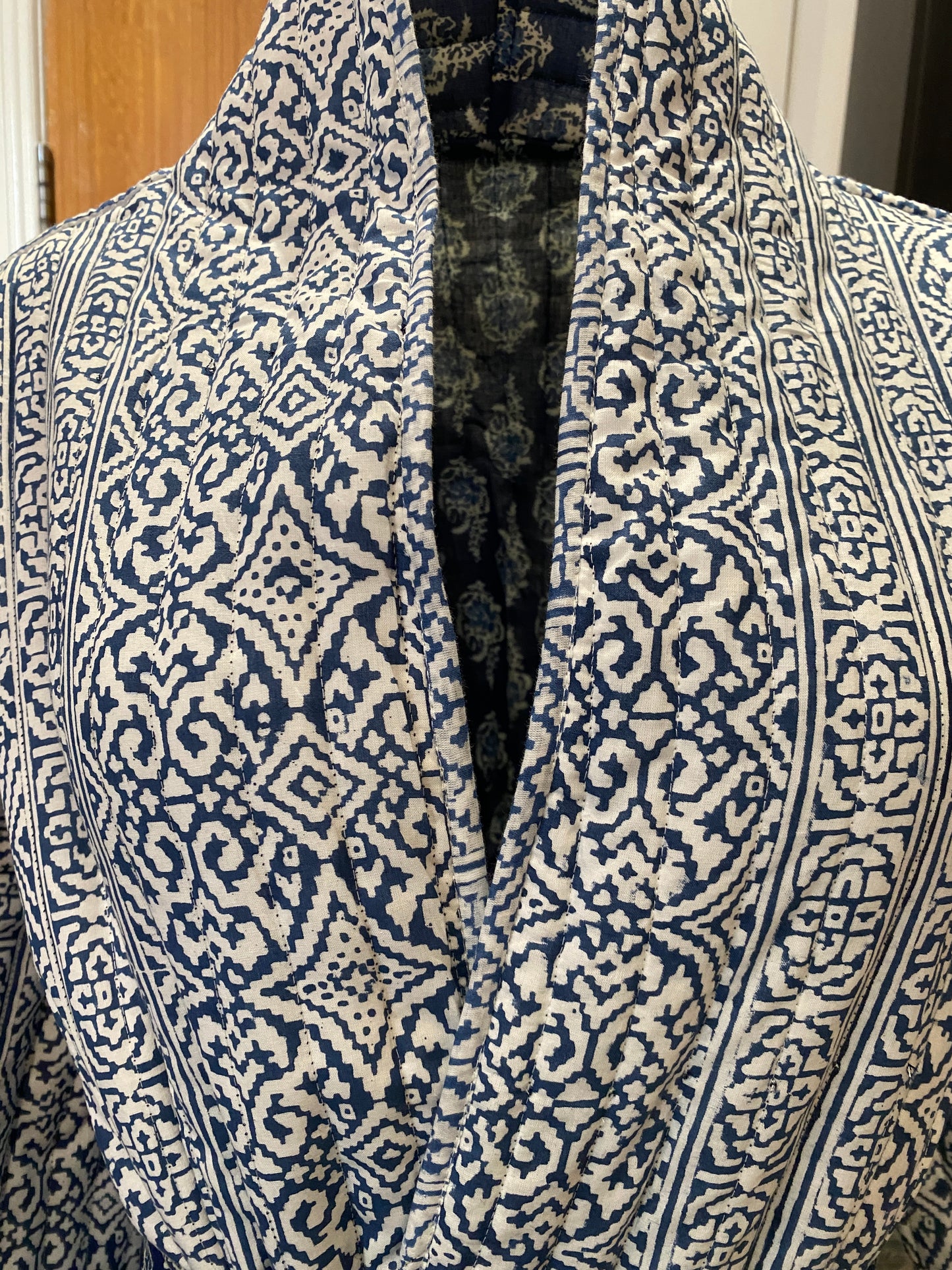 Blue Chint handblock print Reversible Quilted Kimono robe