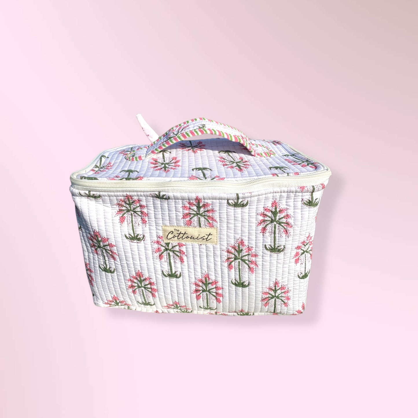 Pink blooms Handblock printed cosmetic bag / Travel kit