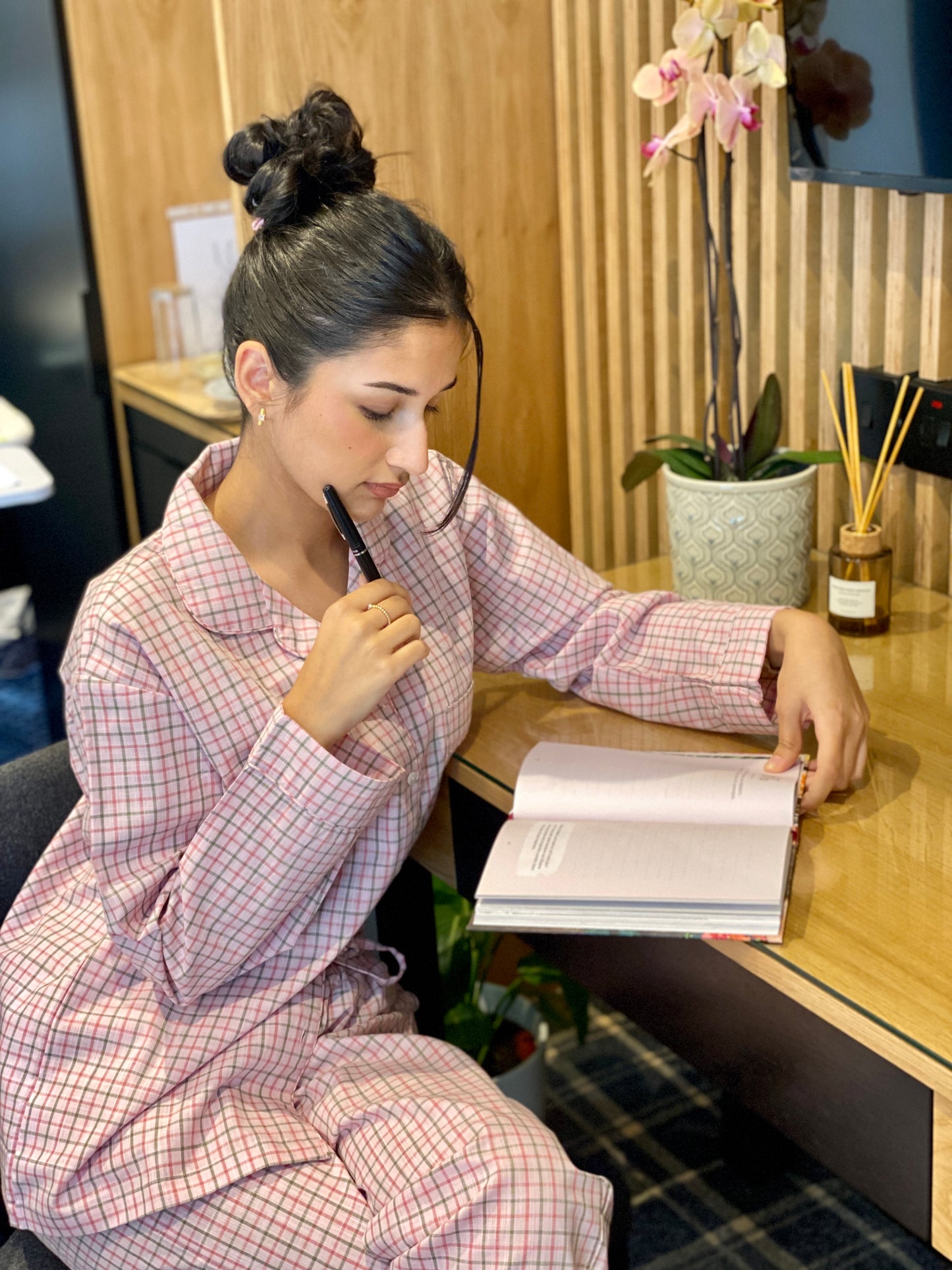 Pale Pink & green check print Pyjama set