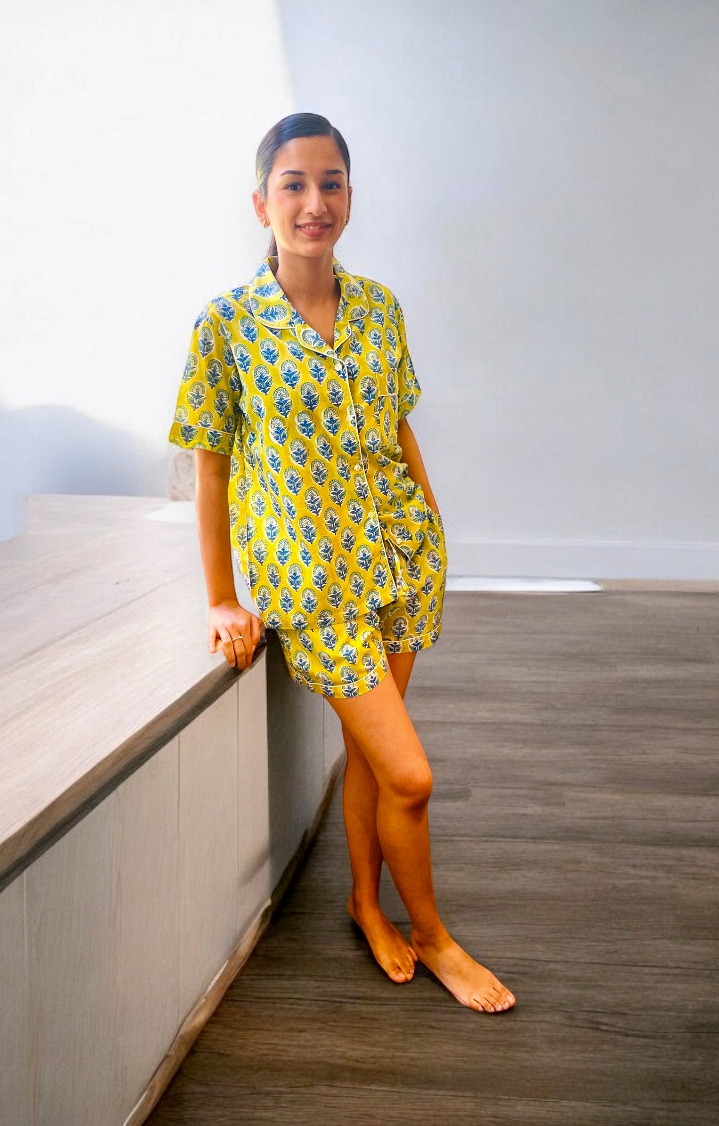 Lime green & Blue Booti Shorts set