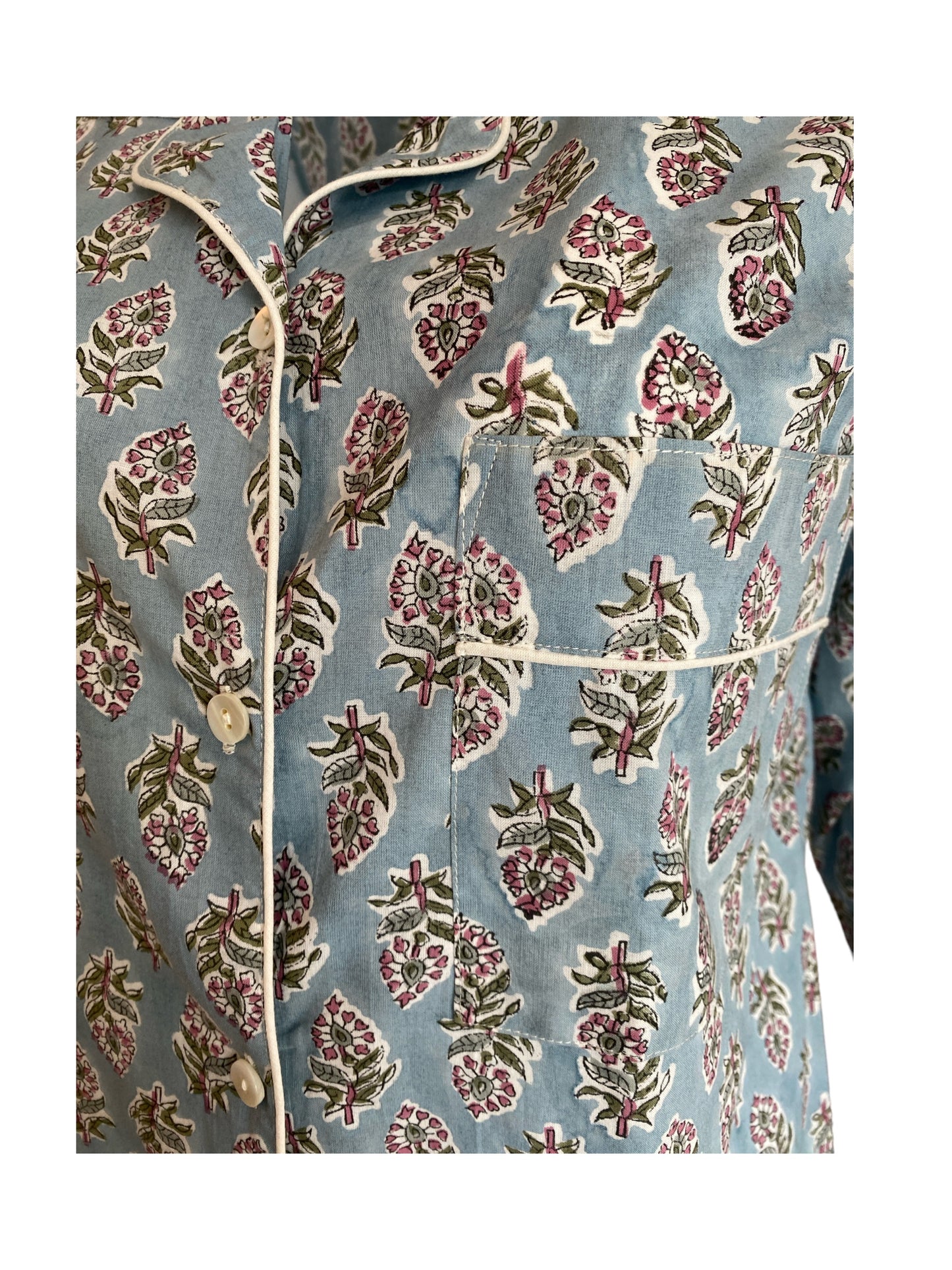 Blue-grey booti handblock print Pyjama set