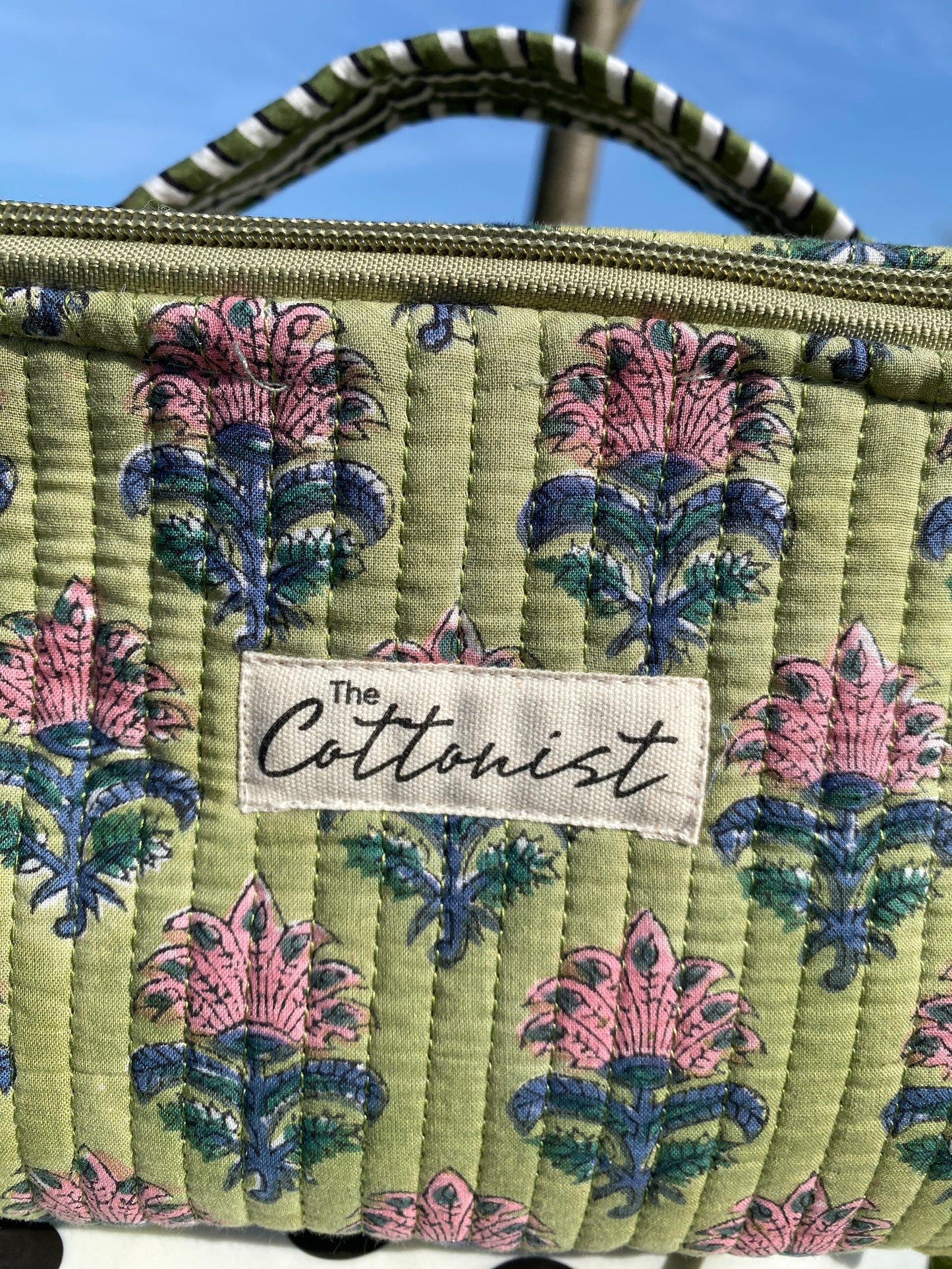 Moss green and Pink booti Handblock printed cosmetic bag / Travel Kit