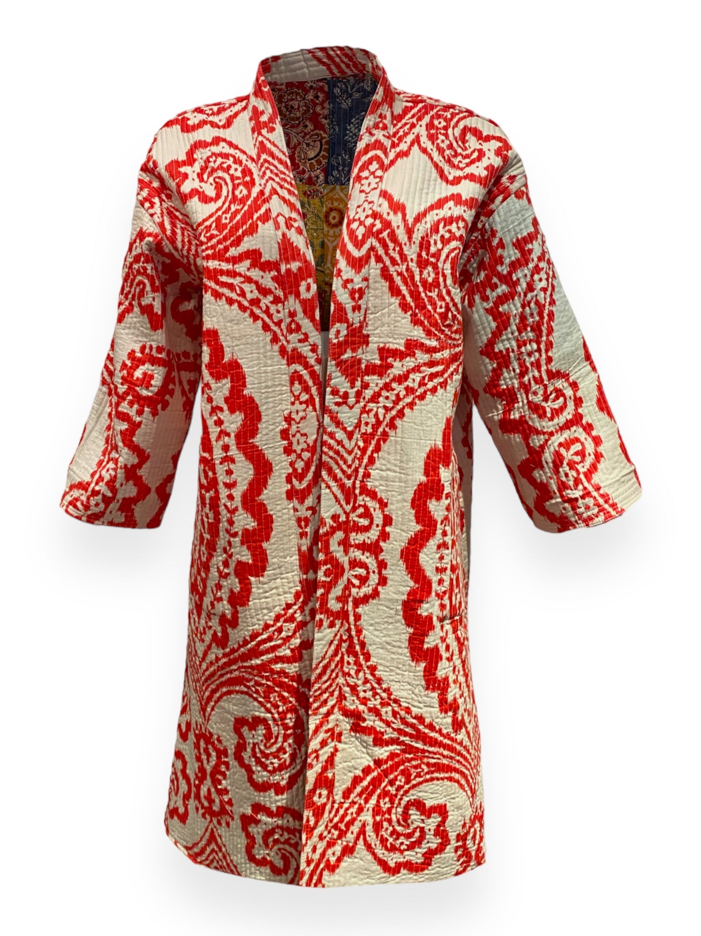 Scarlet Red Giant Paisley print Reversible quilted robe