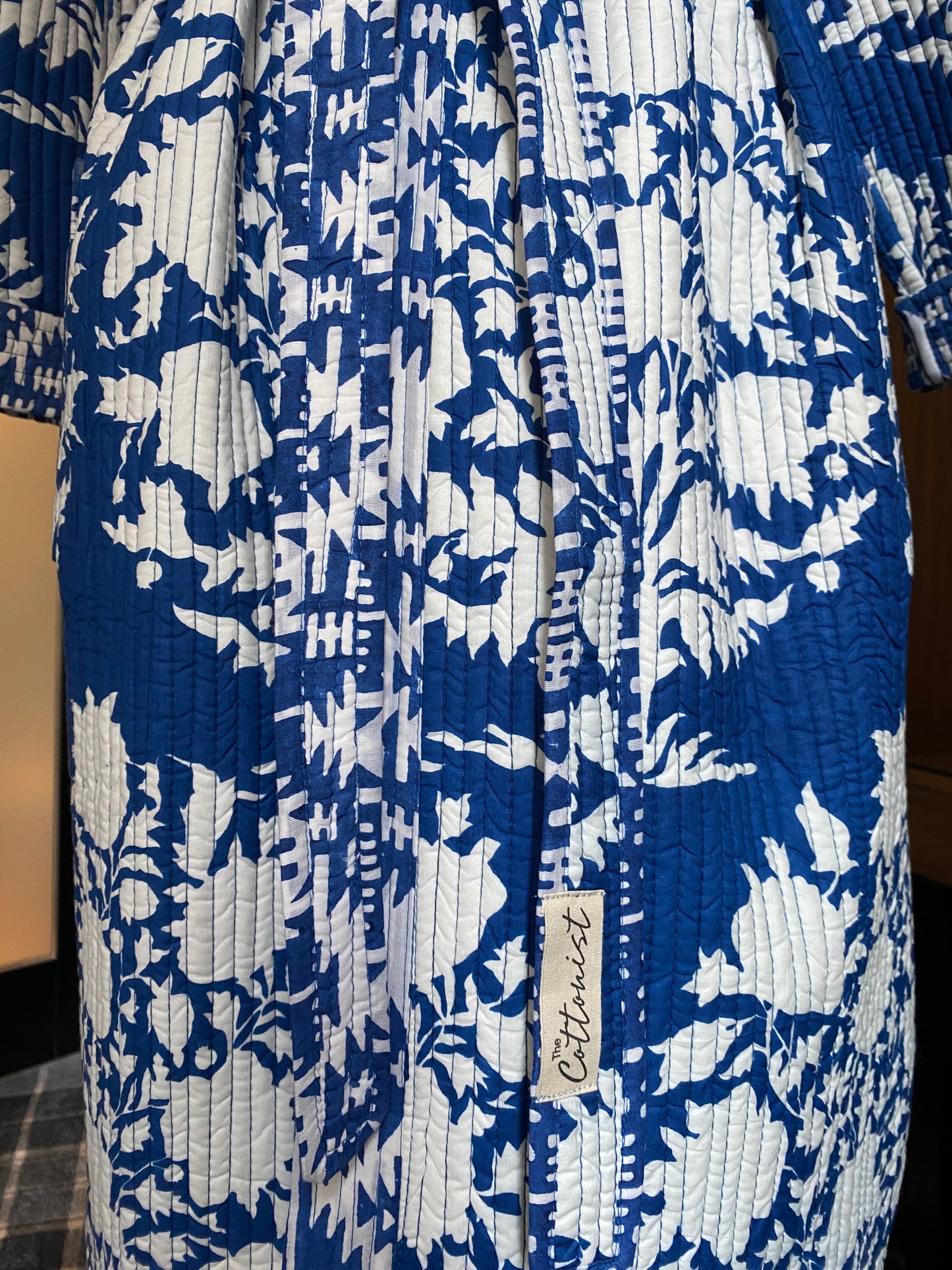 Neelam(Blue) booti/Ikat handblock print Reversible Quilted Kimono robe