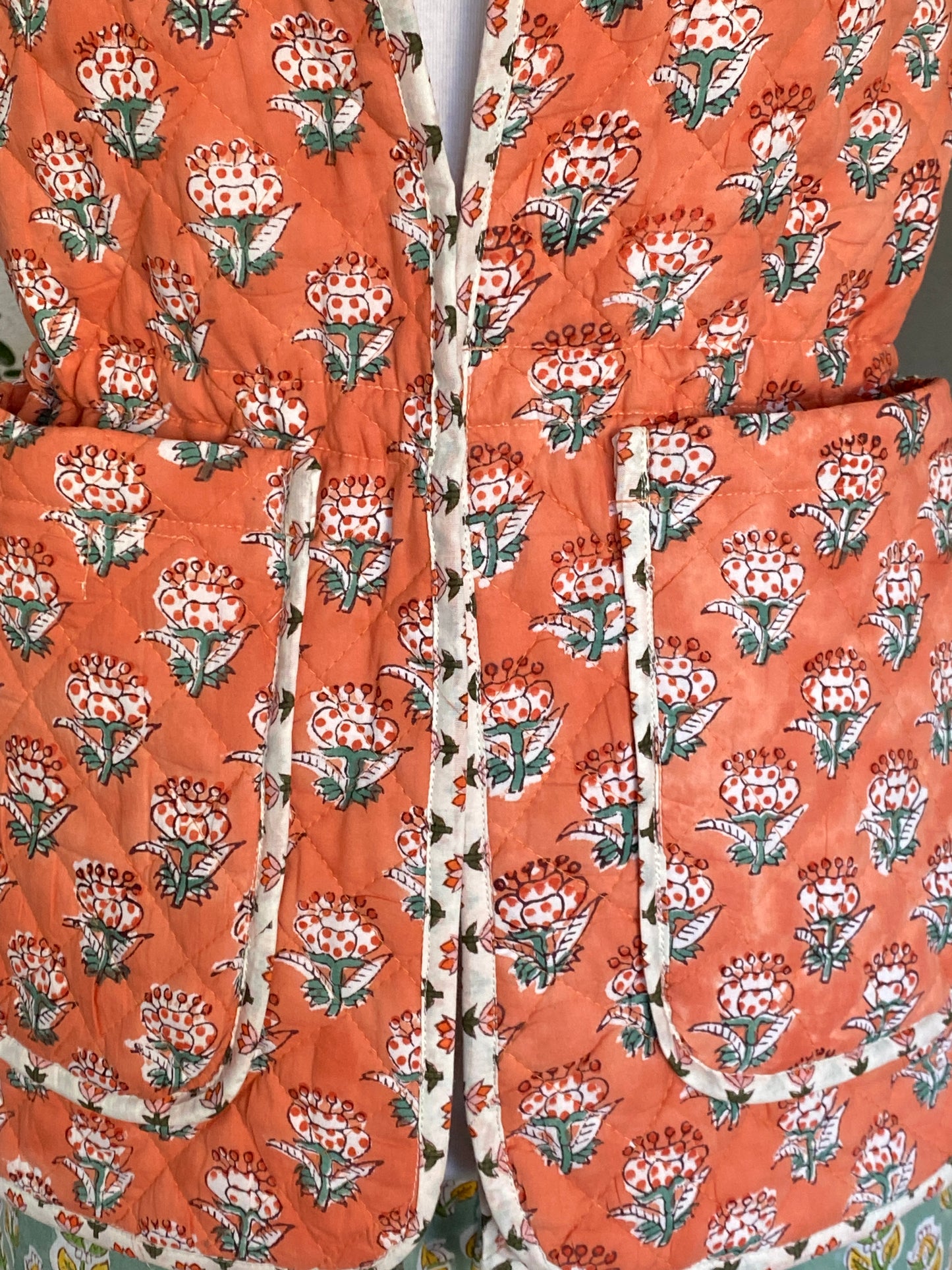 Coral Burst Bahaar Booti Reversible Quilted Gilet