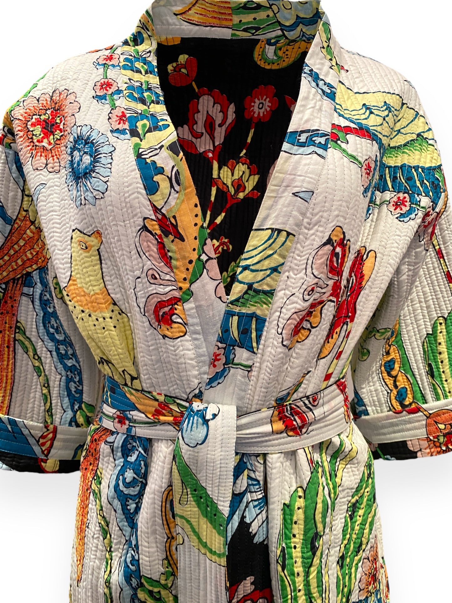 Birds of Paradise Reversible Quilted Kimono robe
