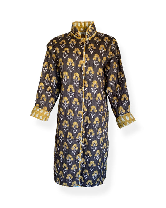 Coffee Mustard Flora Quilted Jacket