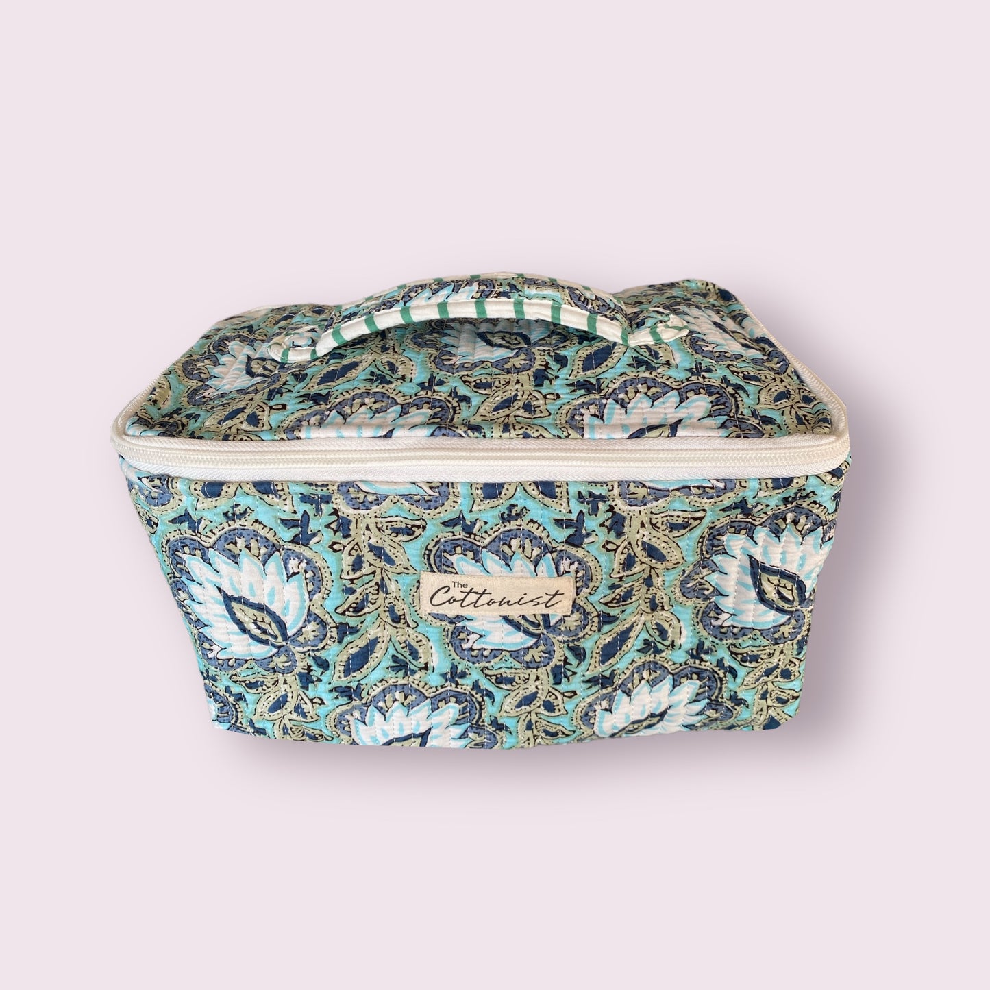 Sea Blue handblock print cosmetic bag