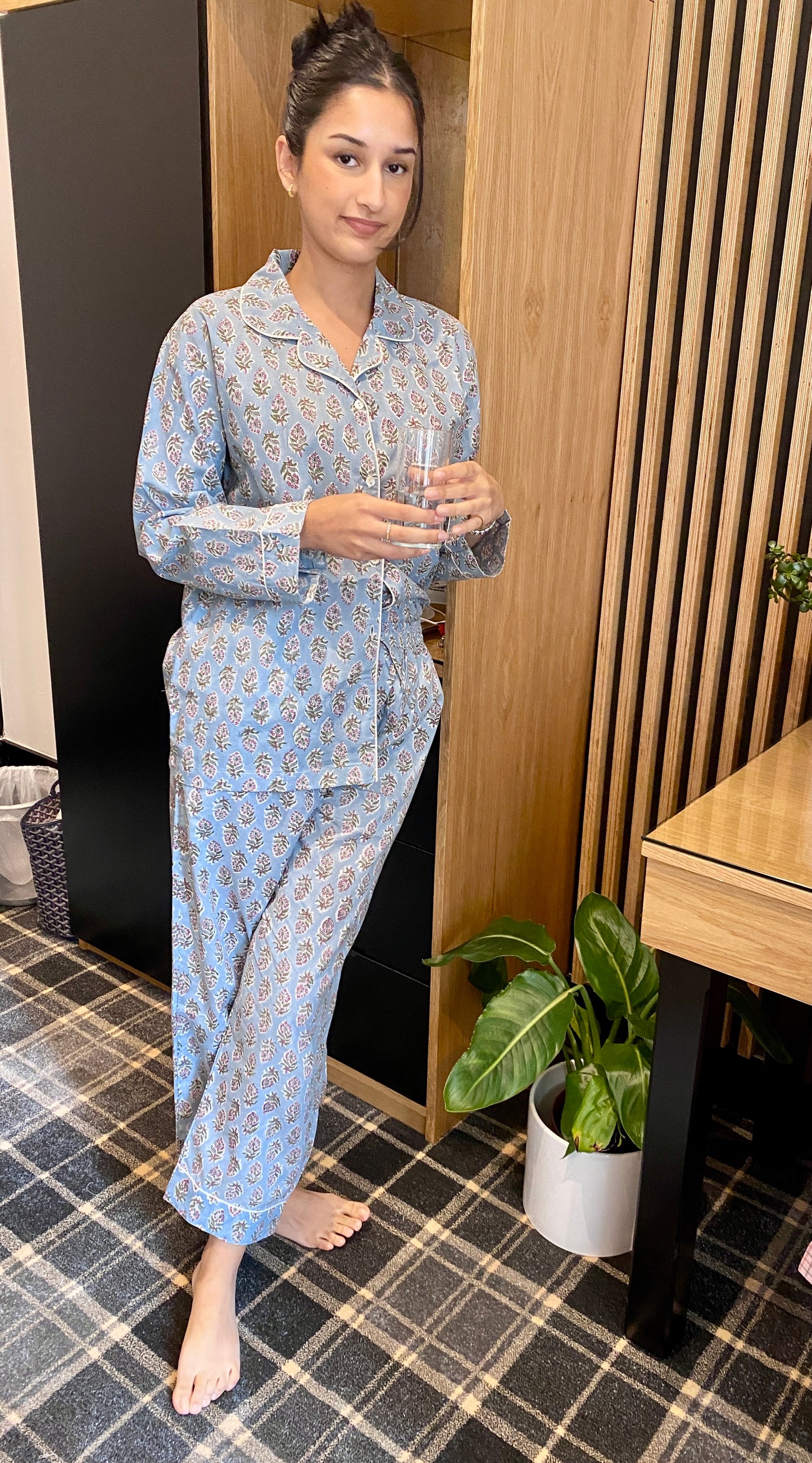 Blue-grey booti handblock print Pyjama set