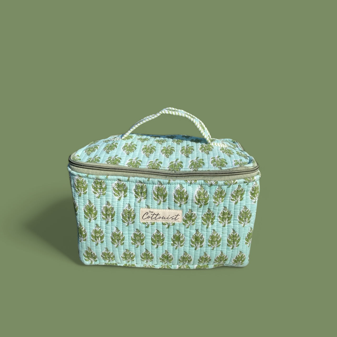 Mint Green Booti Handblock printed cosmetic bag \ Travel kit