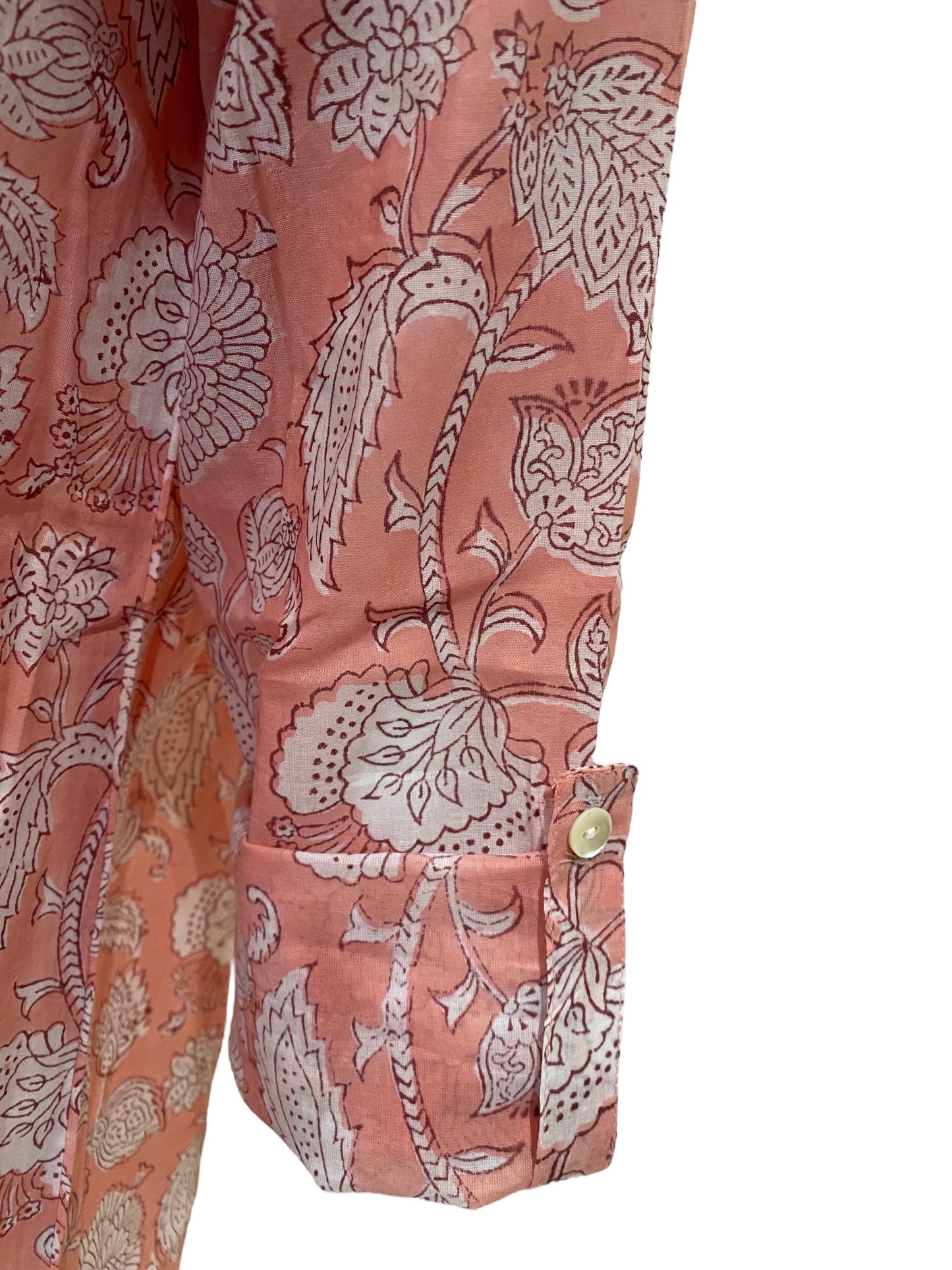 Hand block Print Peach Floral Nightshirt | Floral Sleep Shirt