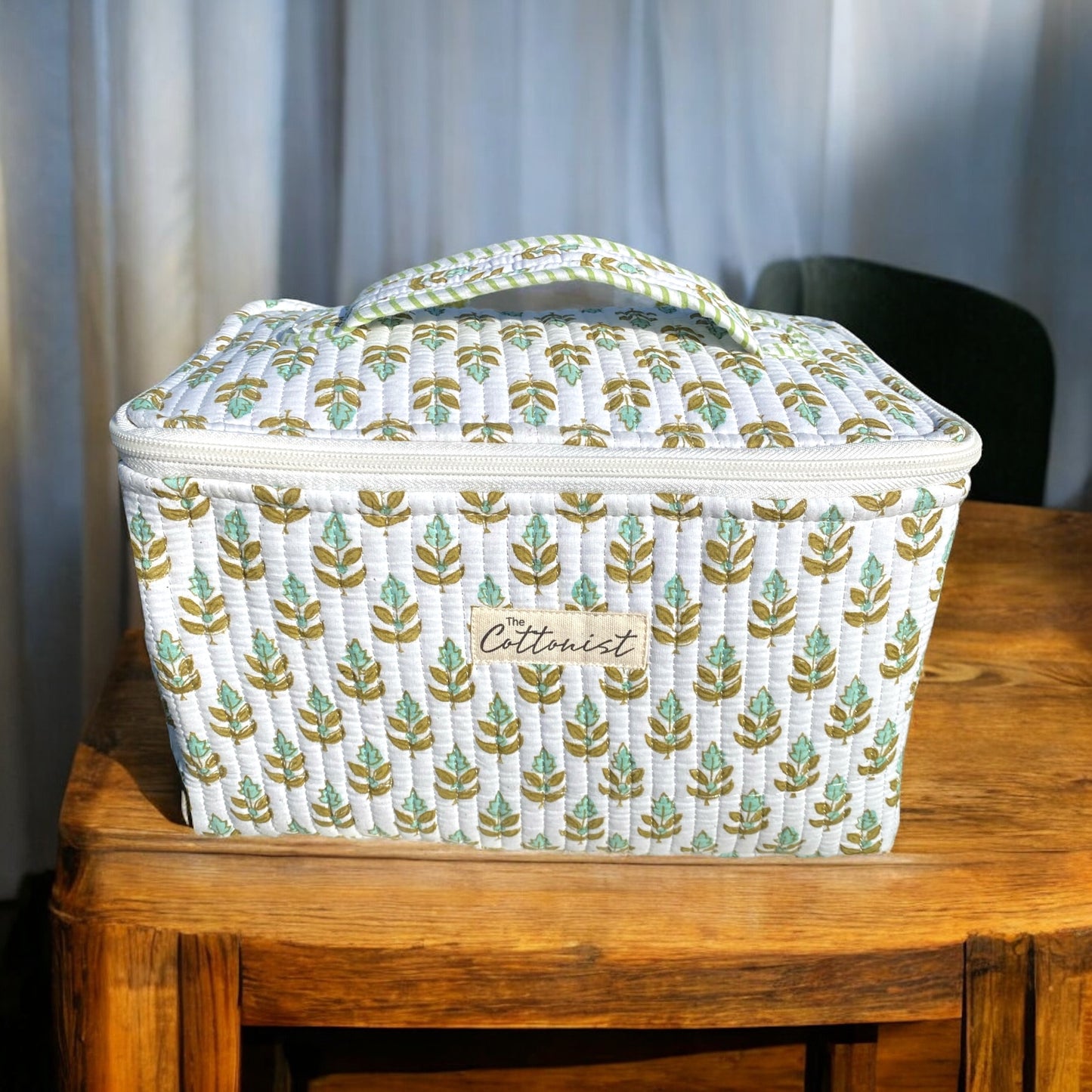 Minty blooms Handblock printed cosmetic bag / Travel kit
