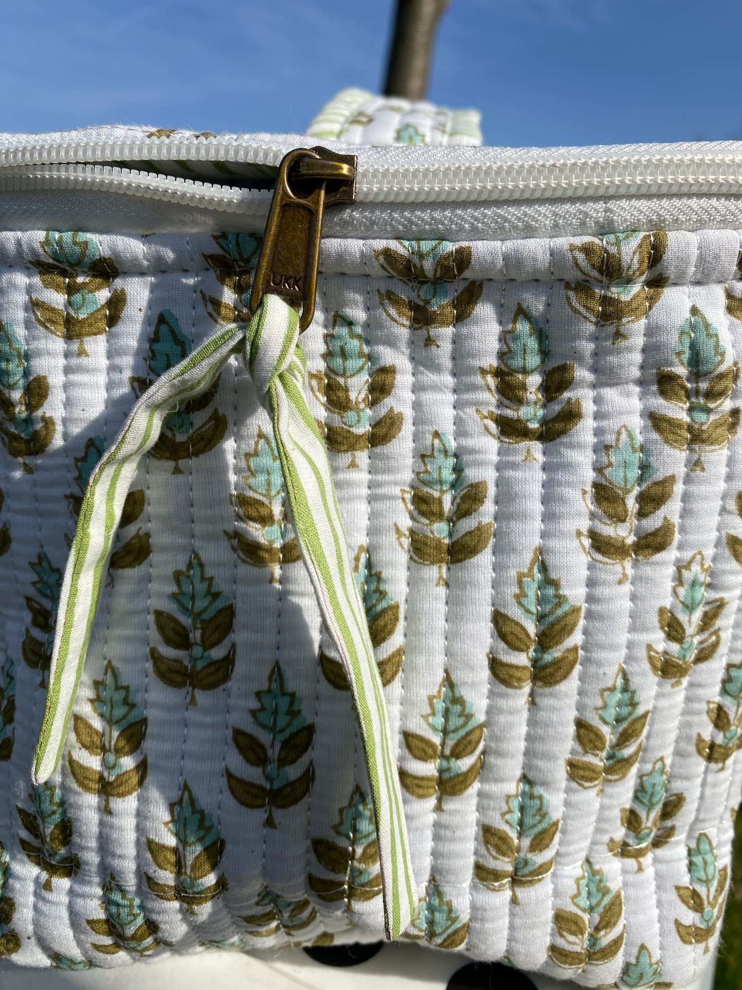 Minty blooms Handblock printed cosmetic bag / Travel kit