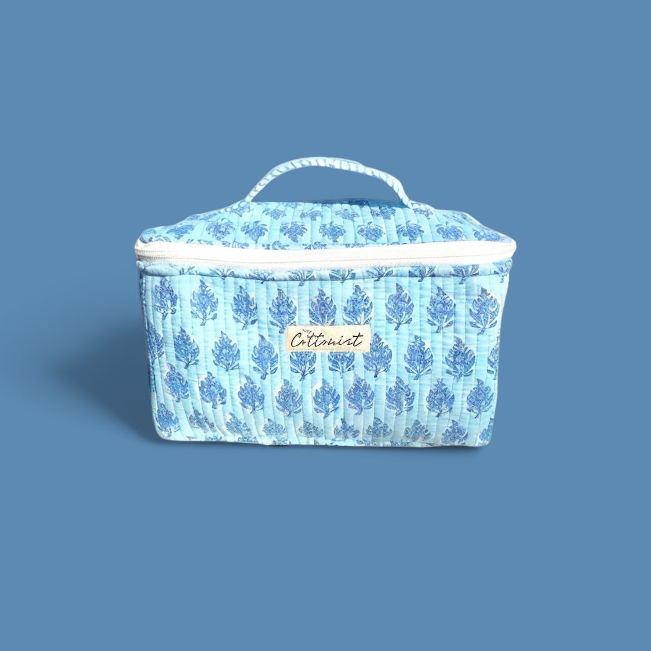 Ice Blue Booti Handblock printed cosmetic bag / Travel kit