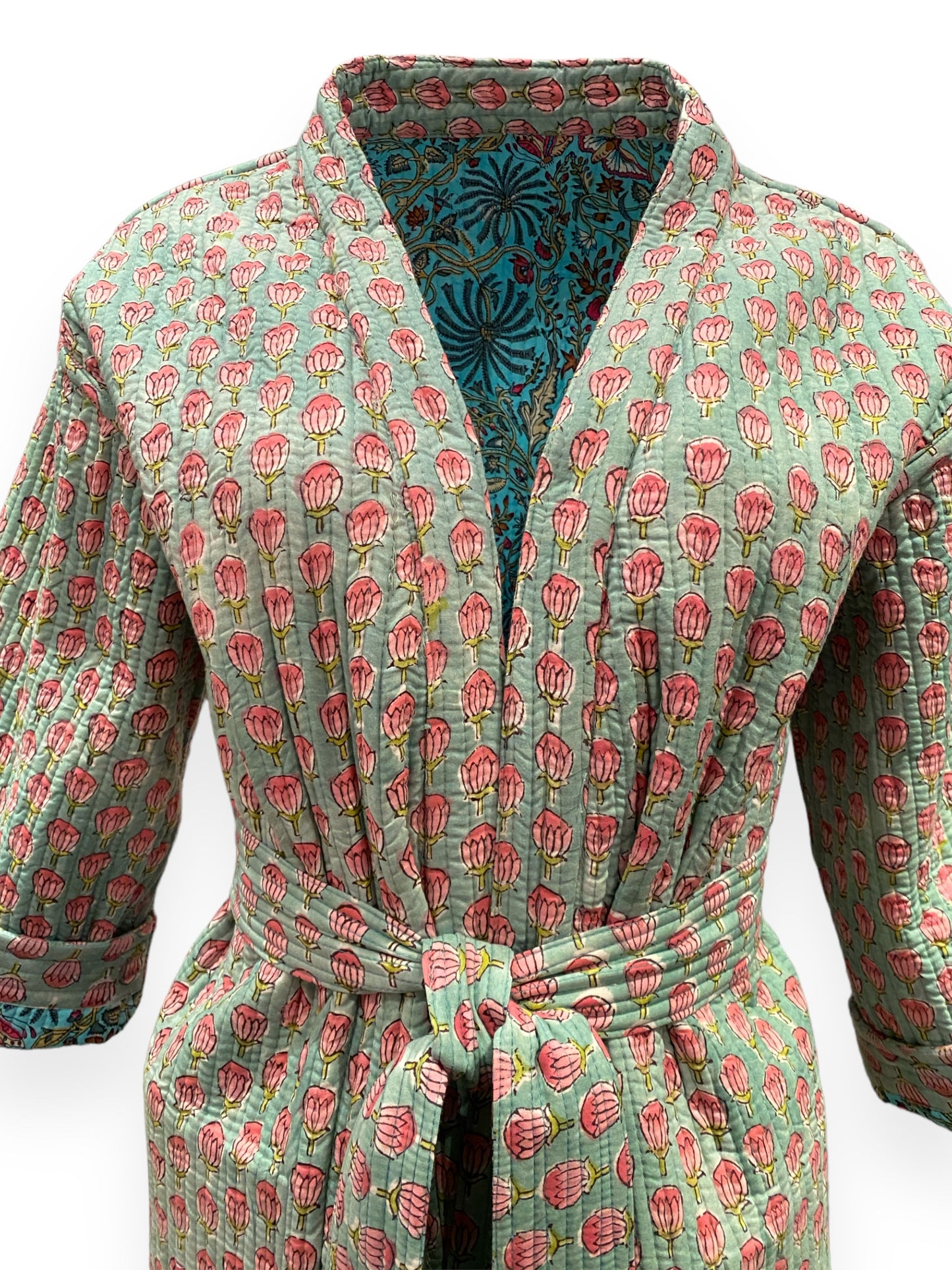 Aqua Jaal Reversible Quilted Kimono robe