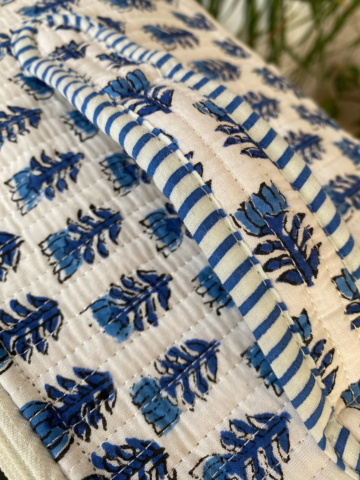 Blue and white boota Handblock printed cosmetic bag / Travel kit
