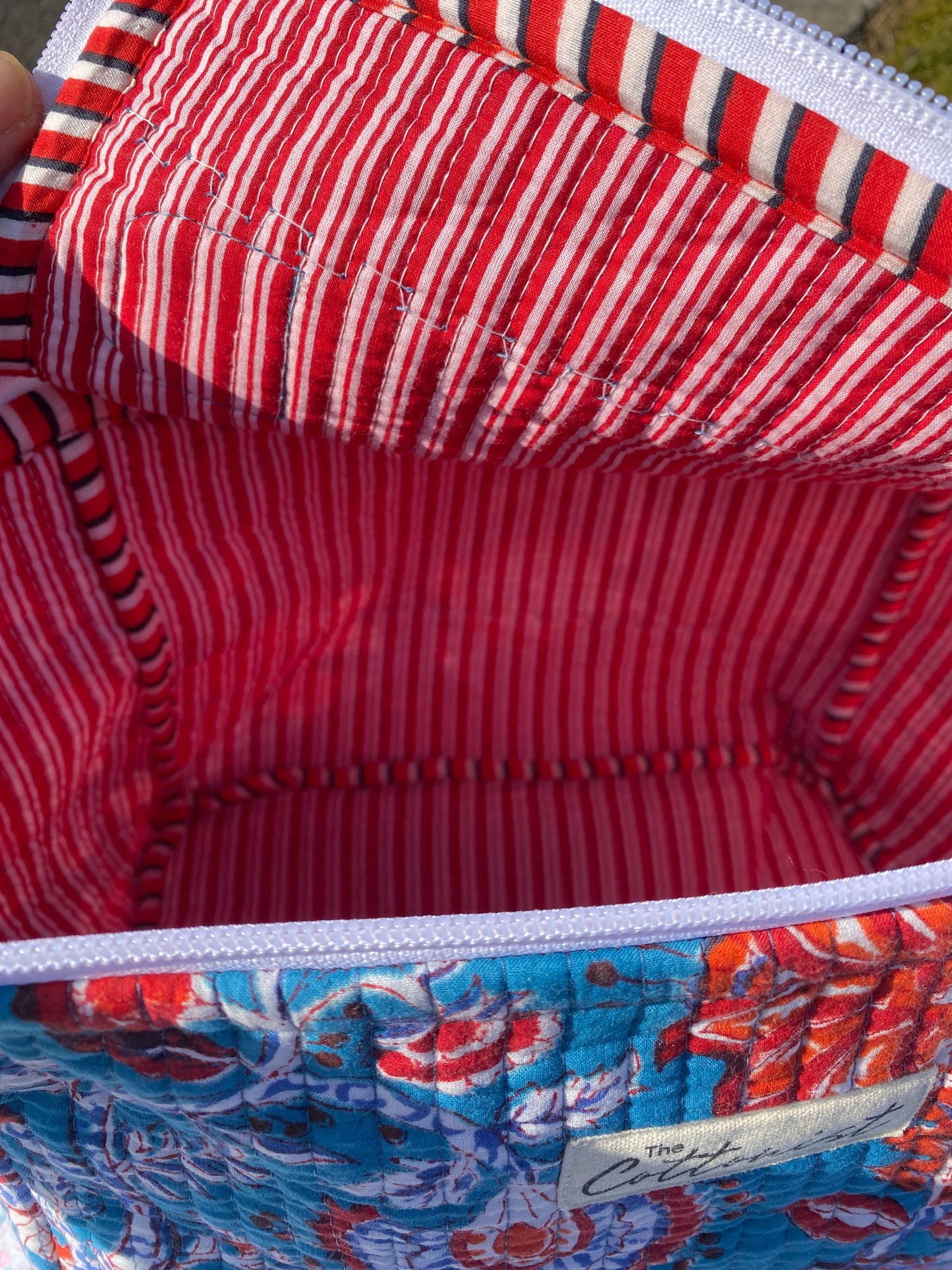 Azure Blue Blooms Handblock printed cosmetic bag / Travel kit