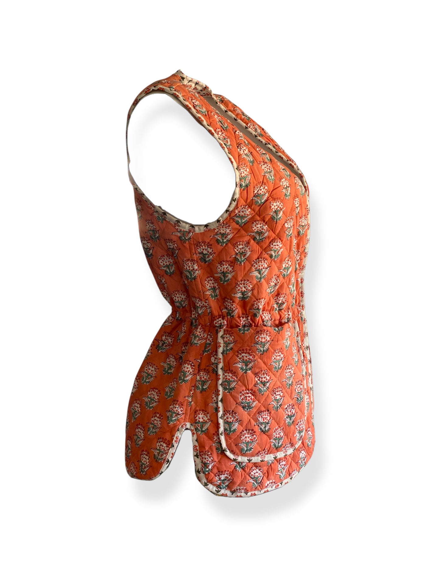 Coral Burst Bahaar Booti Reversible Quilted Gilet