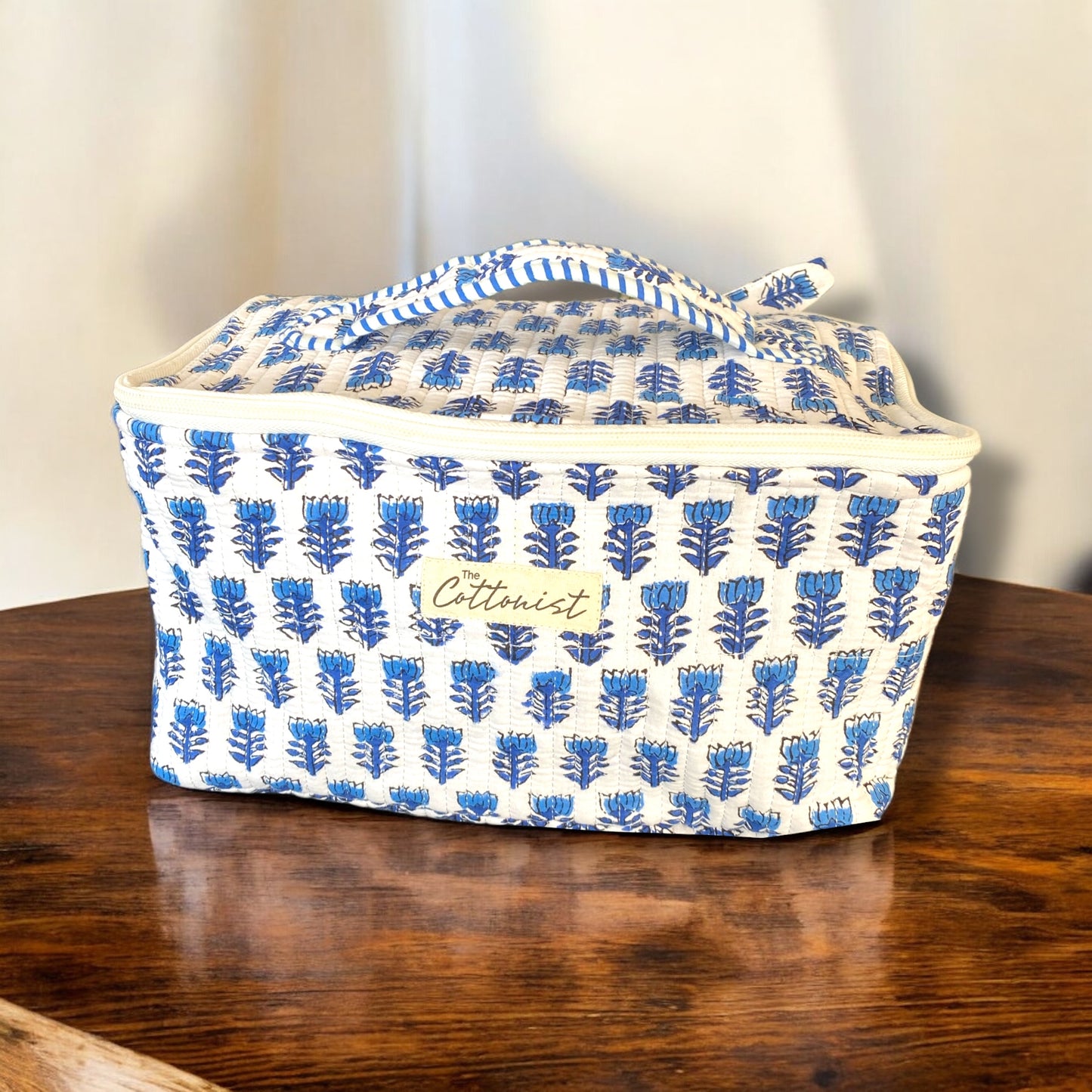 Blue Florals Handblock printed cosmetic bag /Travel kit
