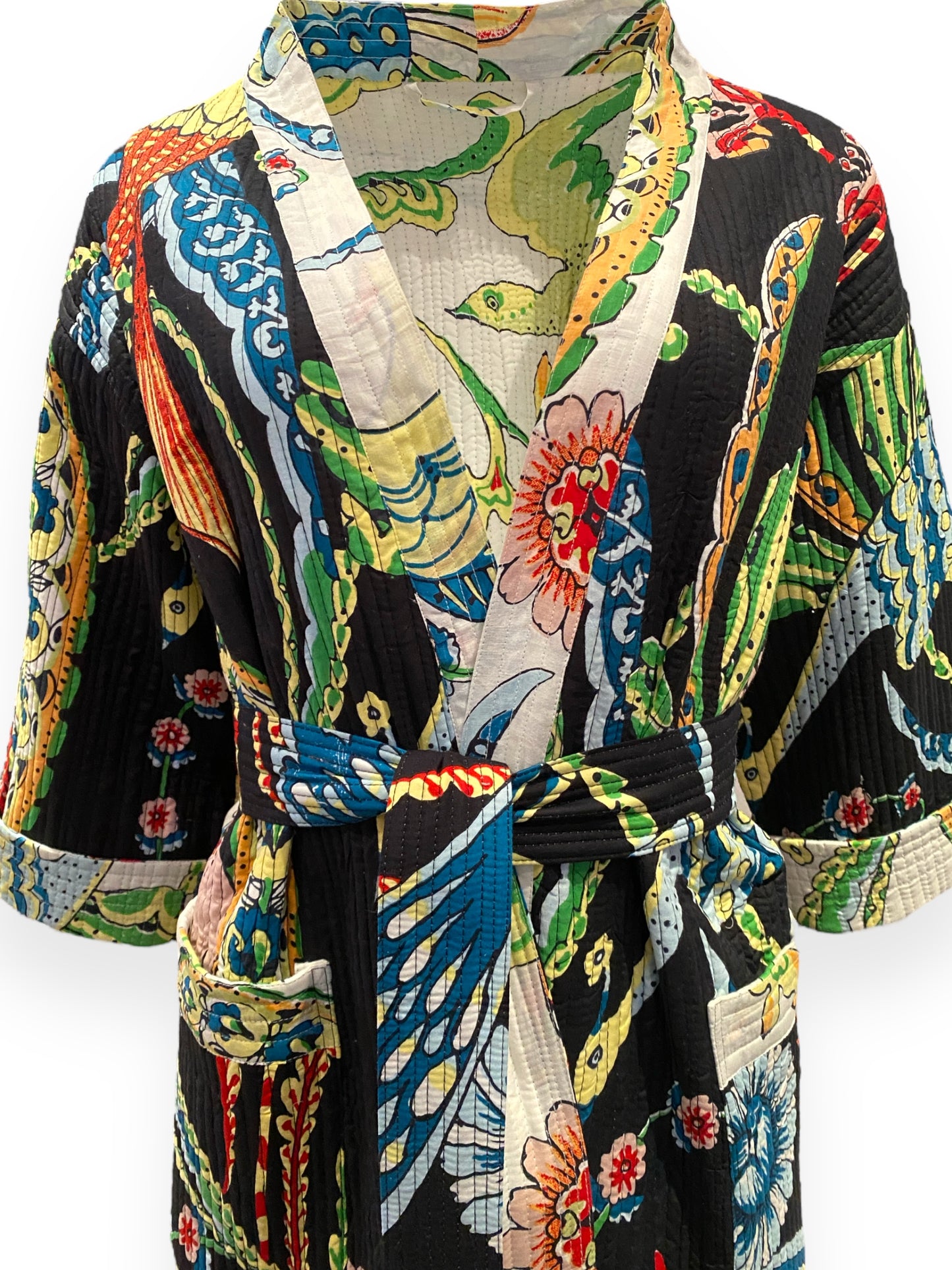 Birds of Paradise Reversible Quilted Kimono robe