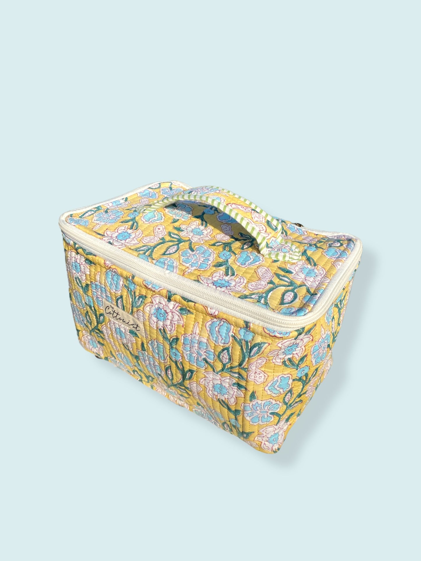 Lemon Blooms Handblock printed cosmetic bag / Travel kit