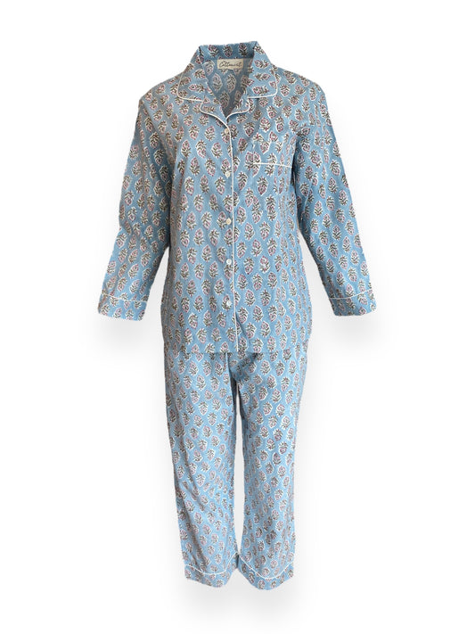 Blue-grey booti handblock print Pyjama set