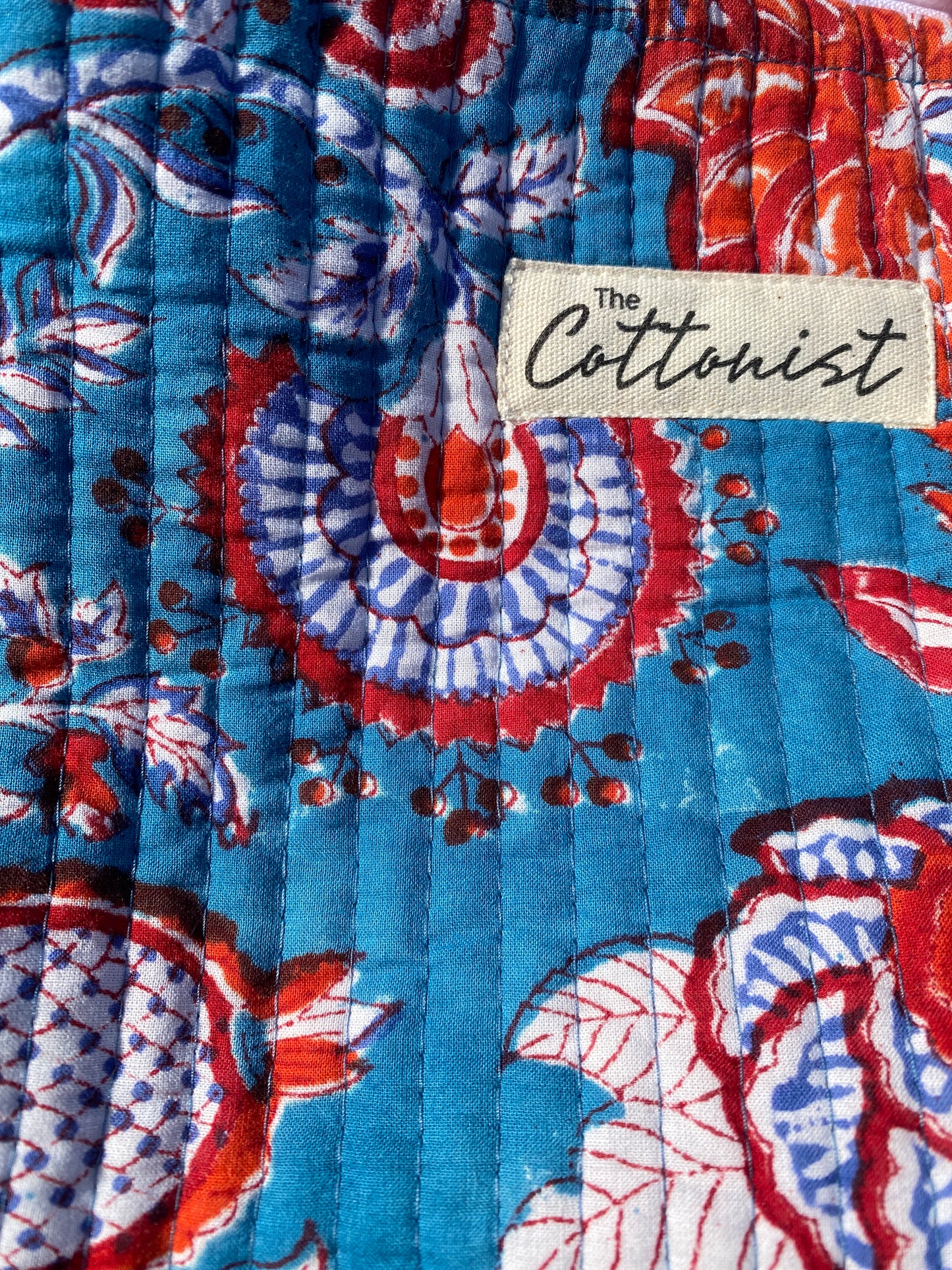 Azure Blue Blooms Handblock printed cosmetic bag / Travel kit