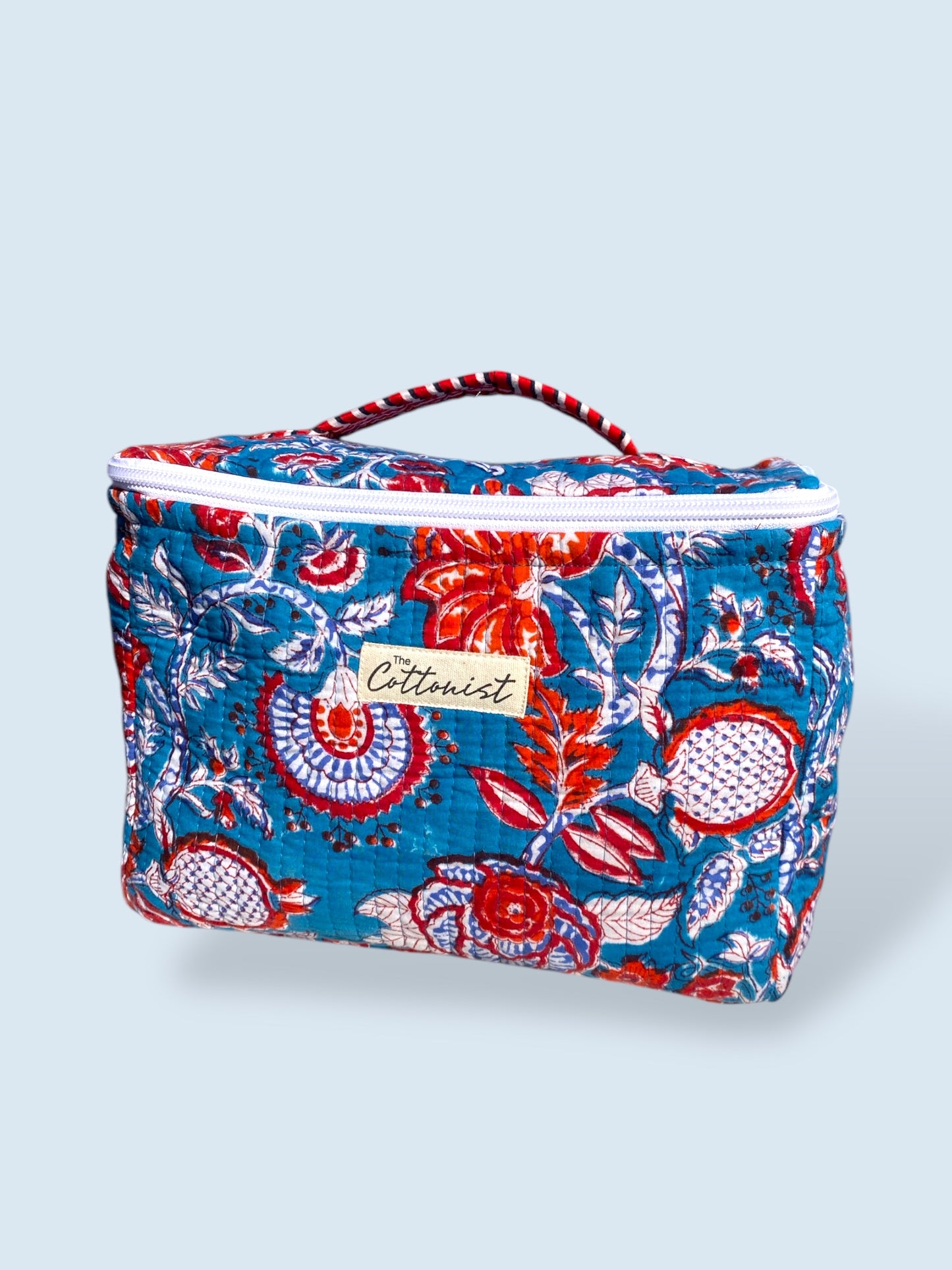 Azure Blue Blooms Handblock printed cosmetic bag / Travel kit