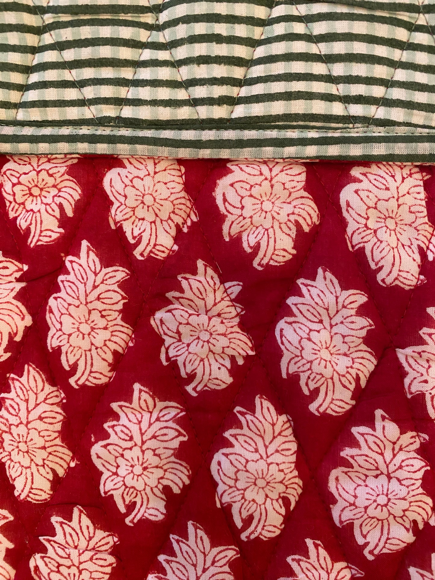 Red Floral hand block print Christmas stocking