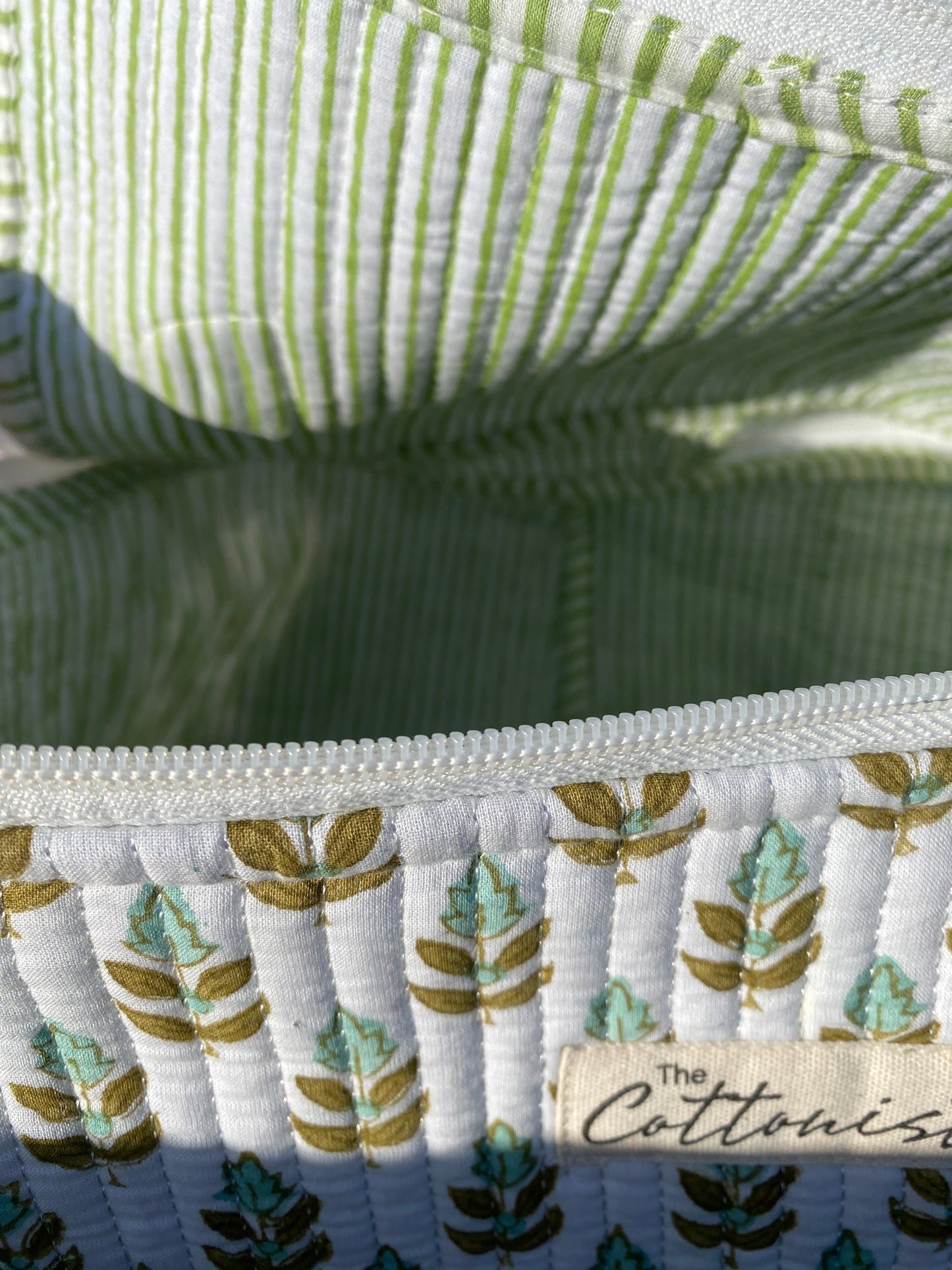 Minty blooms Handblock printed cosmetic bag / Travel kit