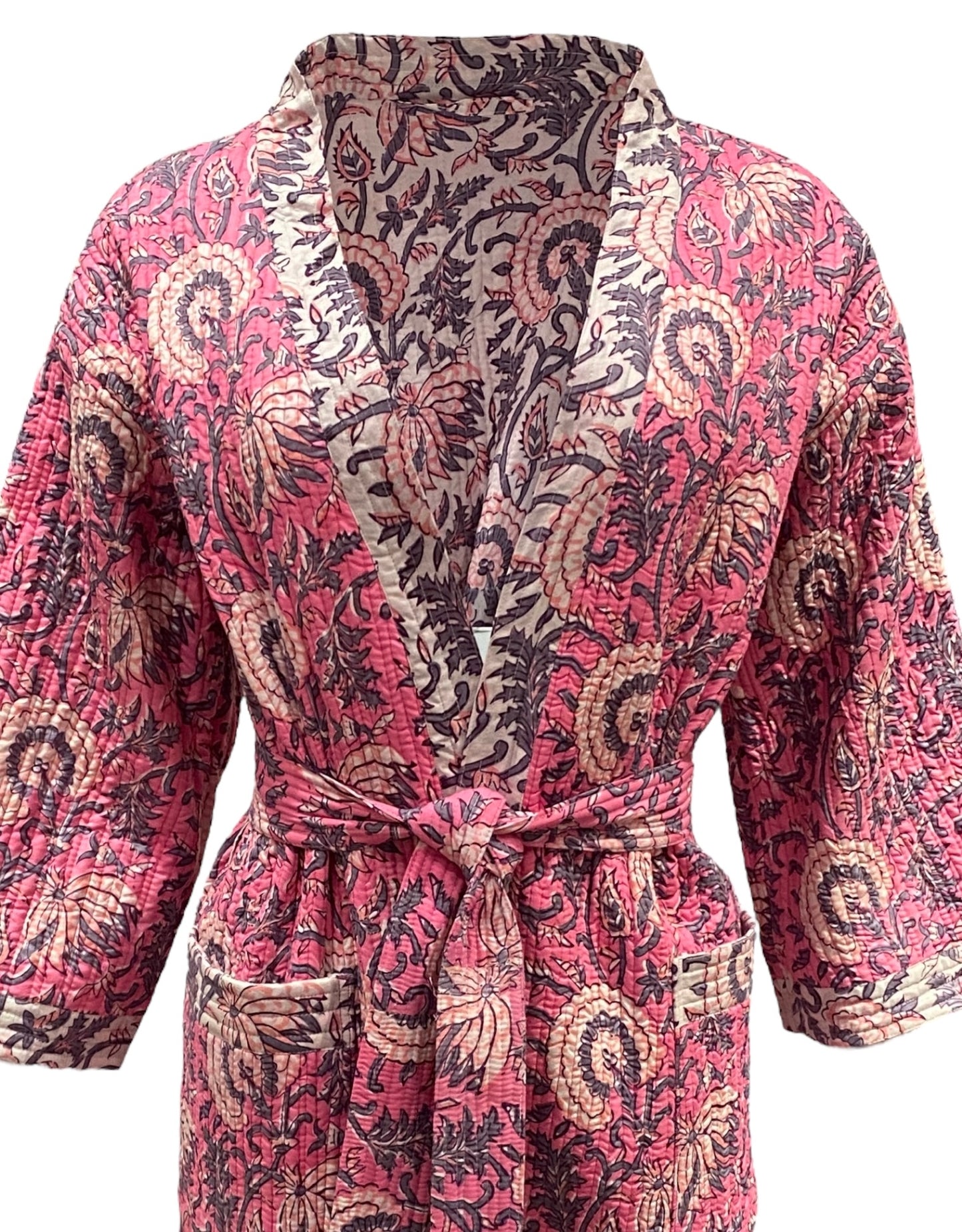 Gulabi Jaal Reversible Quilted Kimono robe