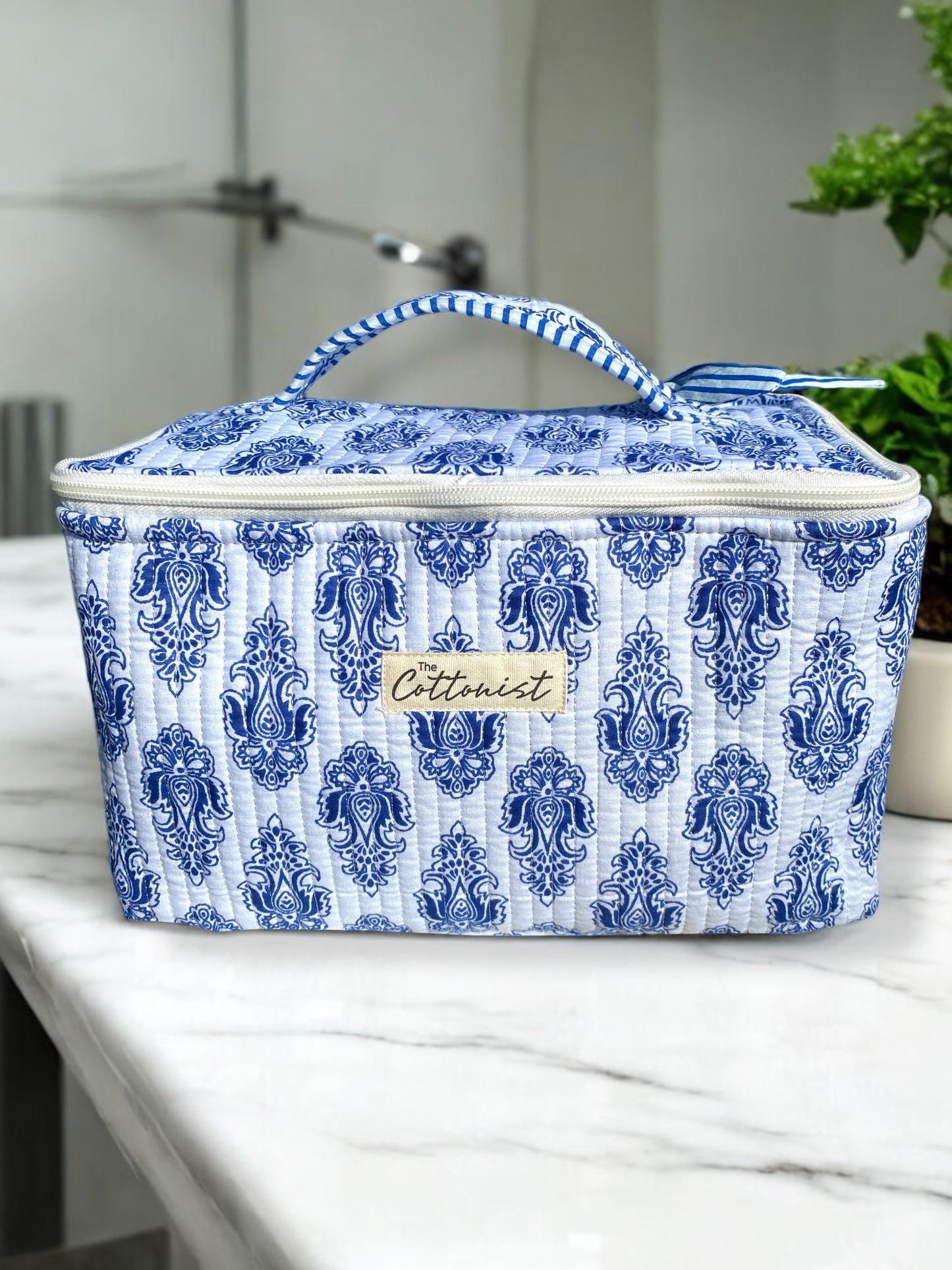 Blue and white boota Handblock printed cosmetic bag / Travel kit