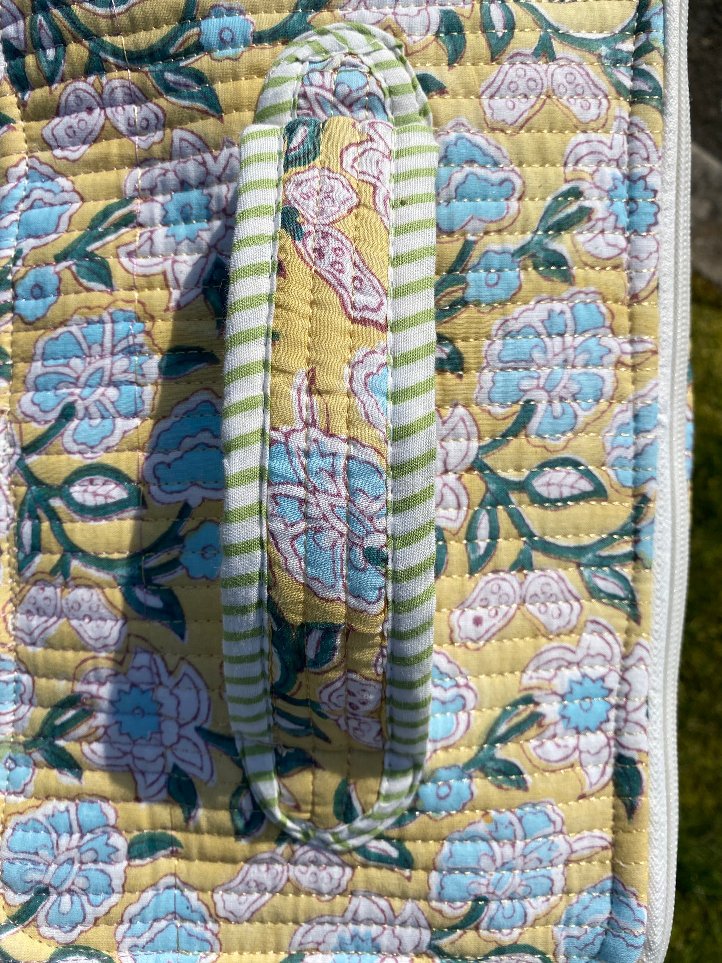 Lemon Blooms Handblock printed cosmetic bag / Travel kit