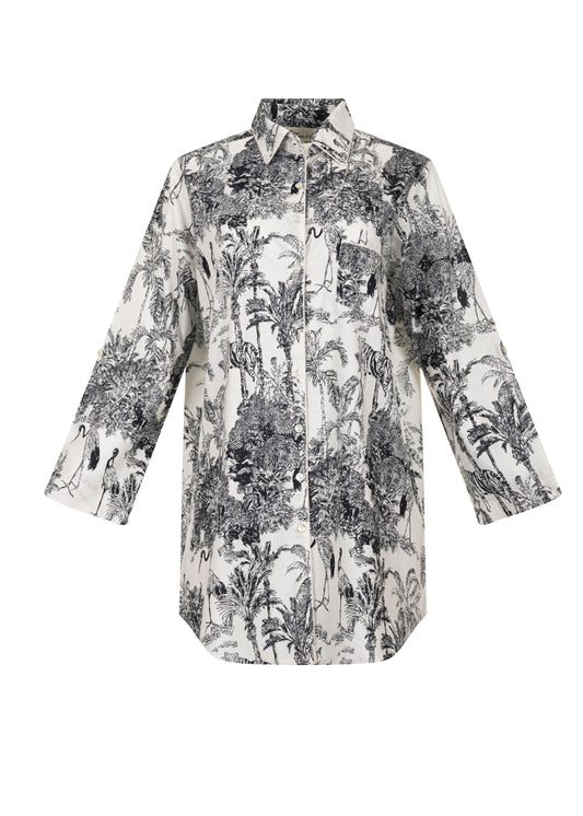 Black & White Jungle Block Print Cotton Nightshirt