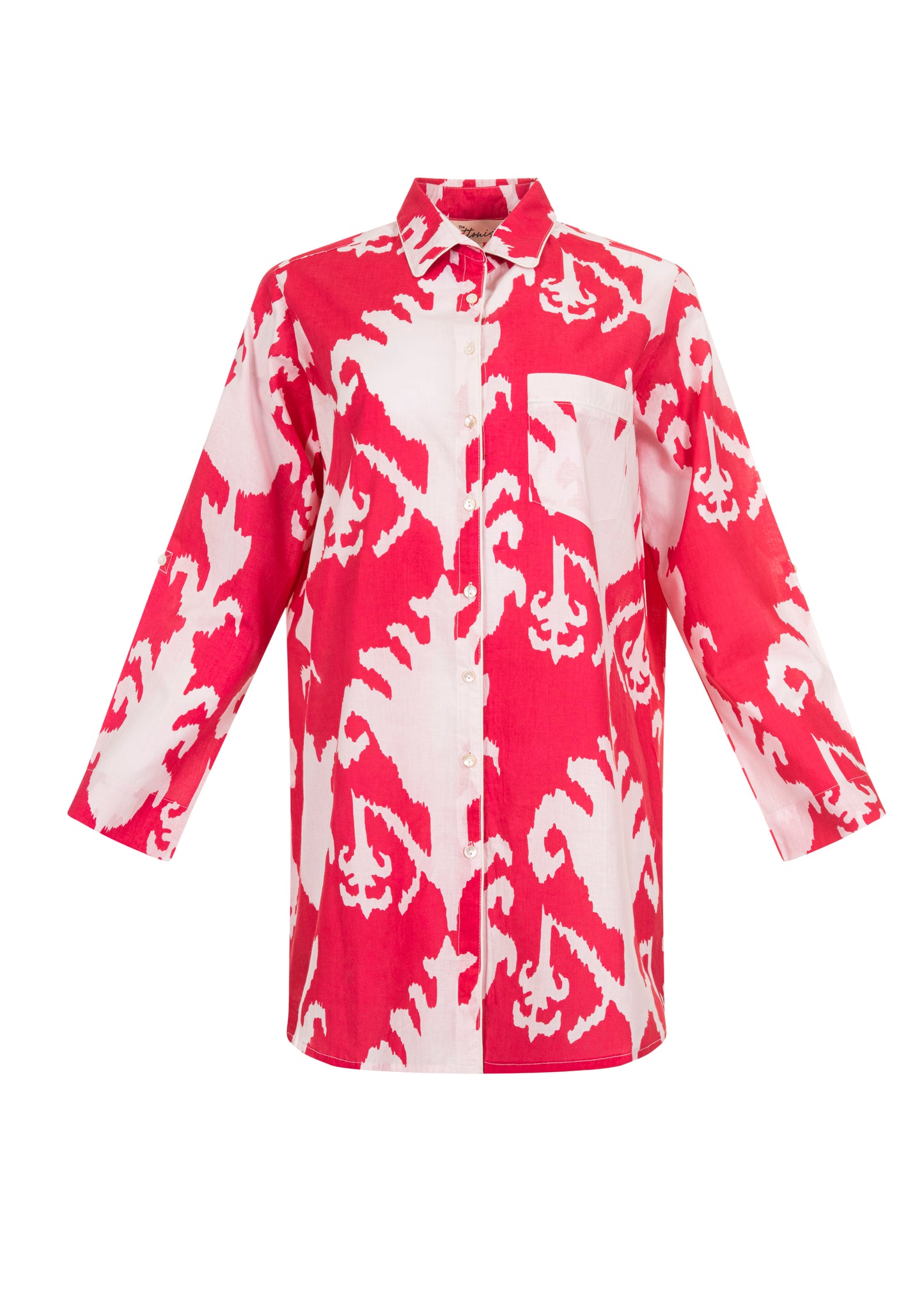 Ikat Bright Pink Block Print Cotton nightshirt