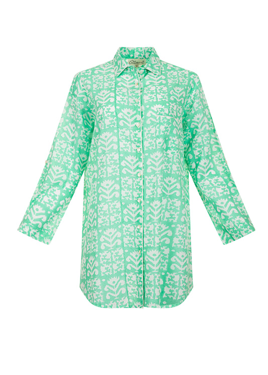 Ikat Sea Green Block Print Nightshirt