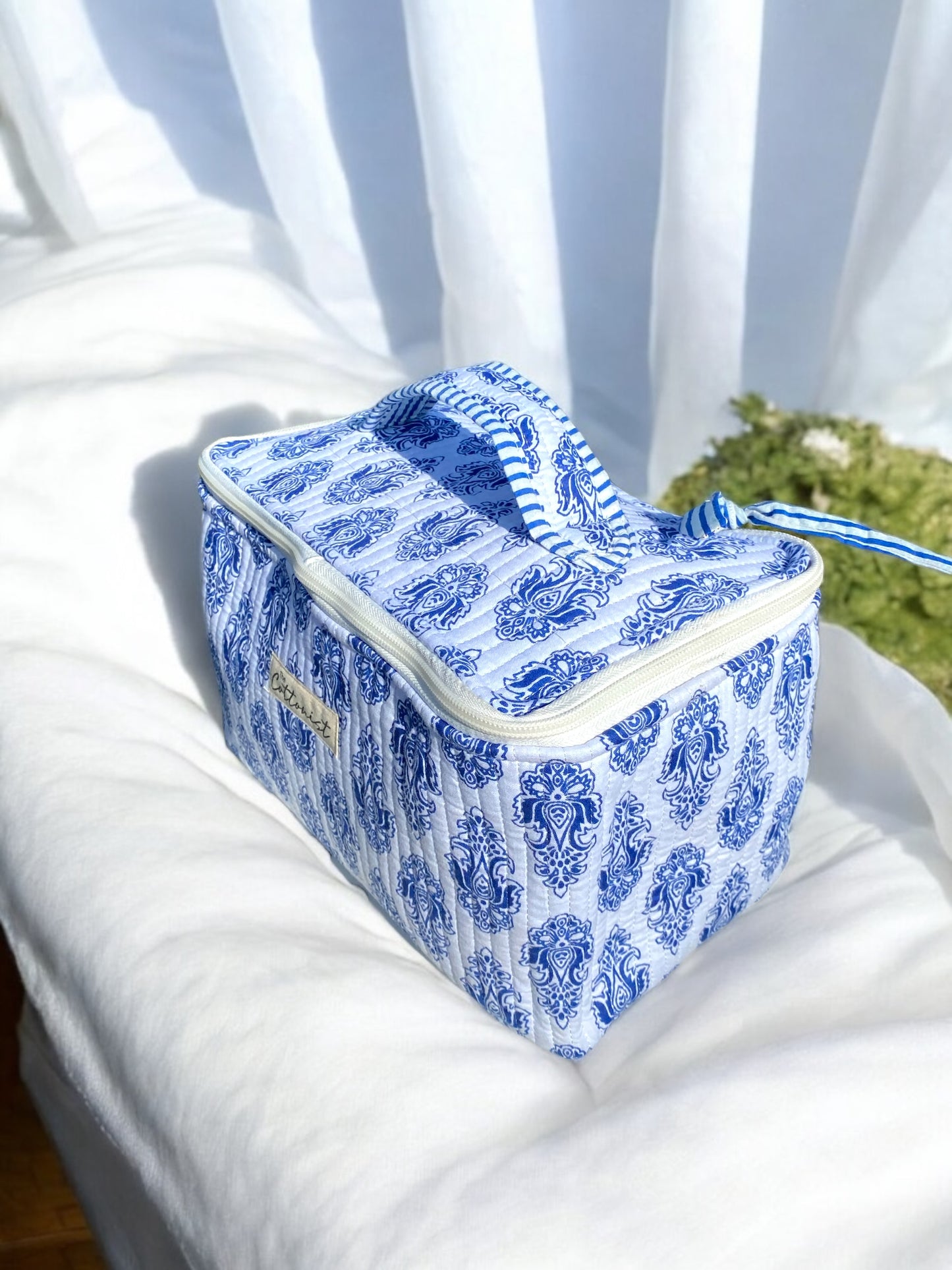 Blue and white boota Handblock printed cosmetic bag / Travel kit