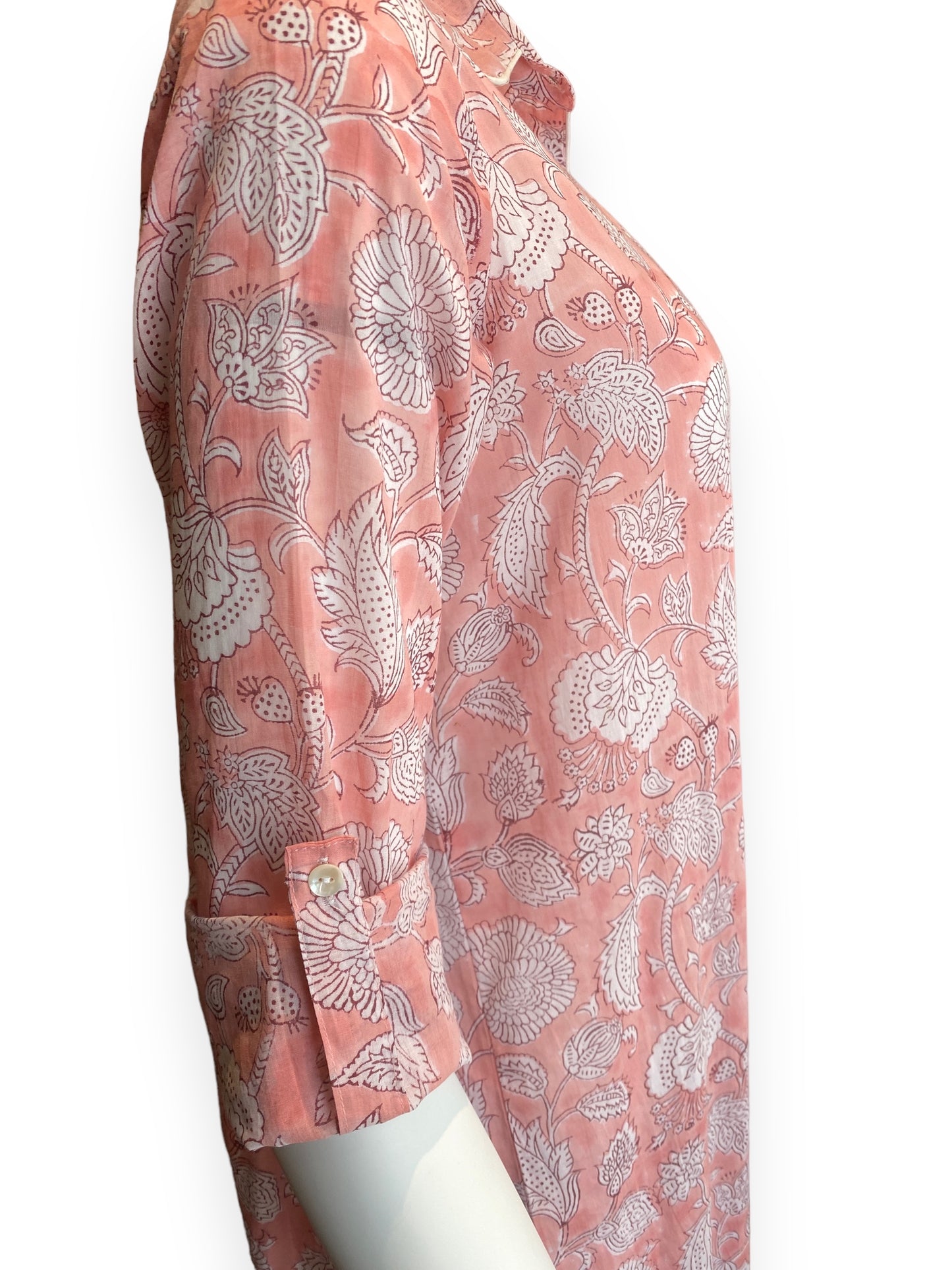 Hand block Print Peach Floral Nightshirt | Floral Sleep Shirt